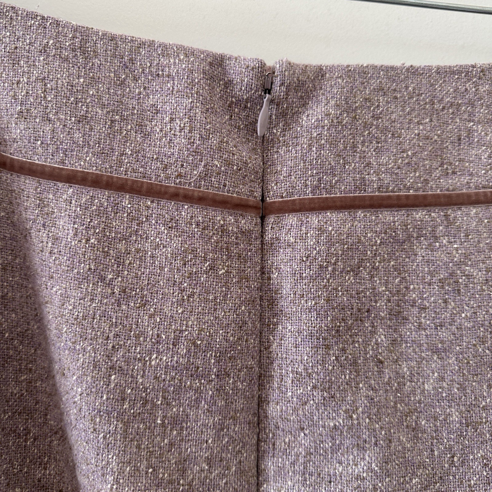 Vintage Ann Taylor Purple Wool Silk Blend Tweed Skirt Velvet Bow Women’s Size 14