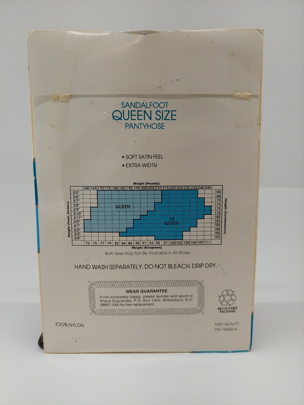 VTG Penni Wise Queen Ivory 755 sheer extra width sandalfoot satin feel pantyhose