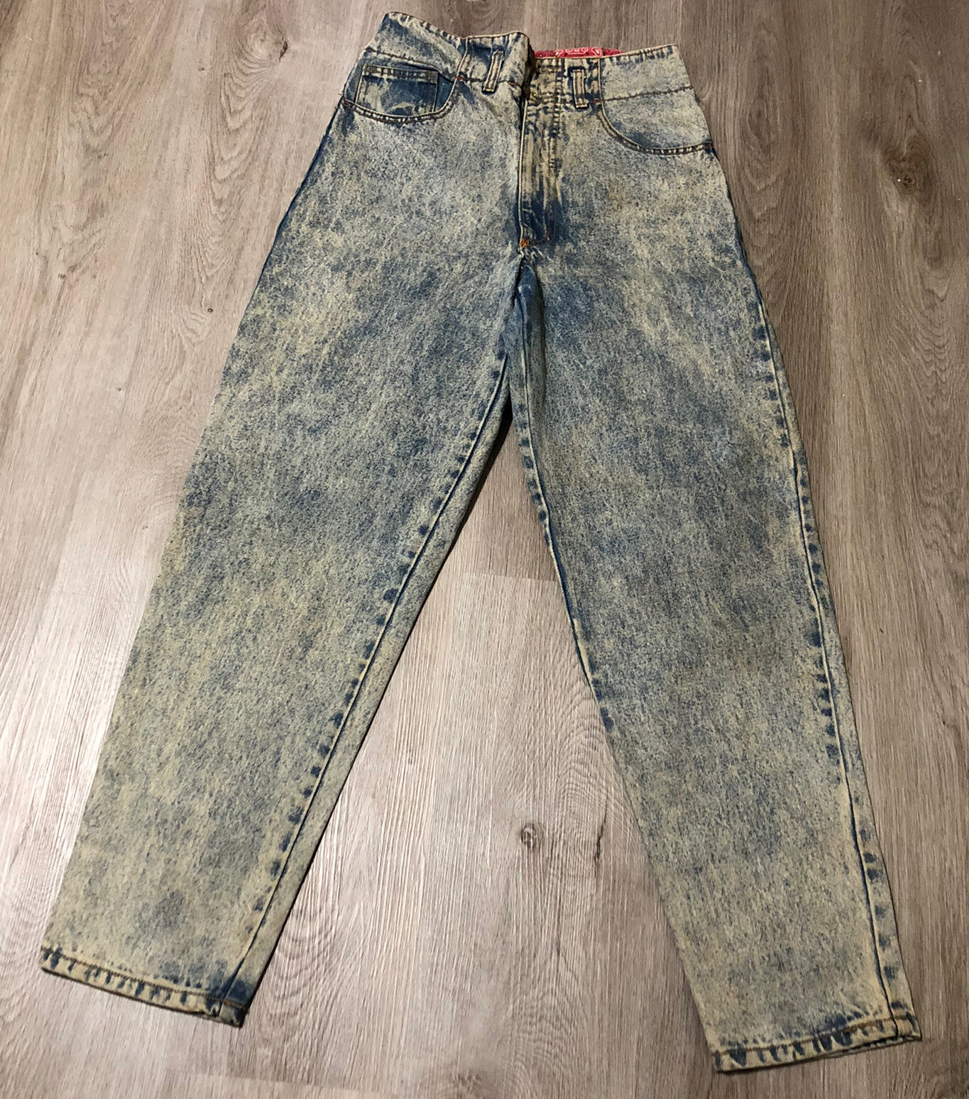 Vintage Breaker Acid Wash Blue Jeans Red Sz 3 Womens Bandana material in Waist