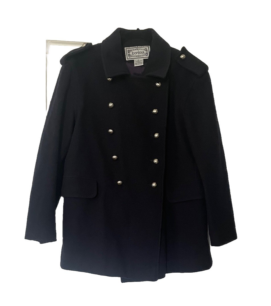 Vintage Bonjour Women’s Size Small Navy Blue Wool Lined Double Breasted Peacoat