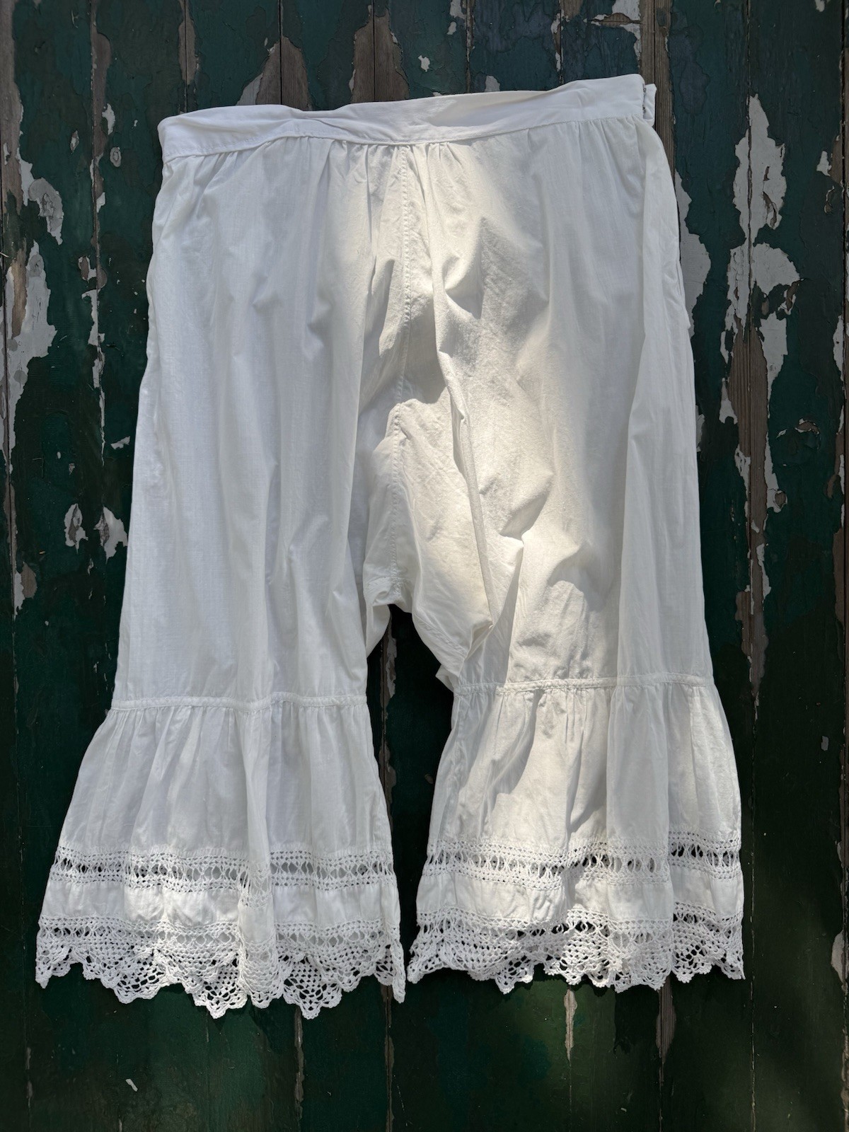 Edwardian Antique White Cotton Bloomers In Rare Waist 34