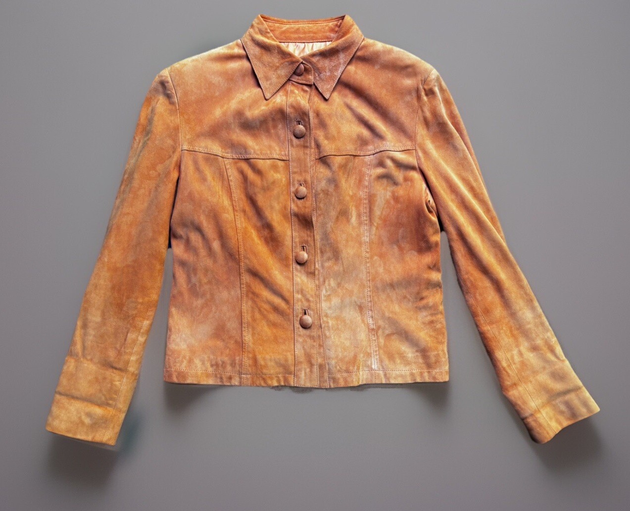 1960s Beautiful European SOFT SUEDE Tangerine Color Jacket.size 44.S/M