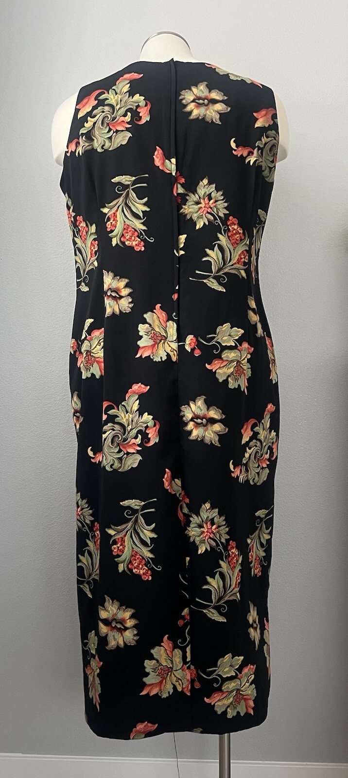 Vintage 90’s STUDIO I Fall Floral Black Sleeveless Maxi Sheath Dress Size 22