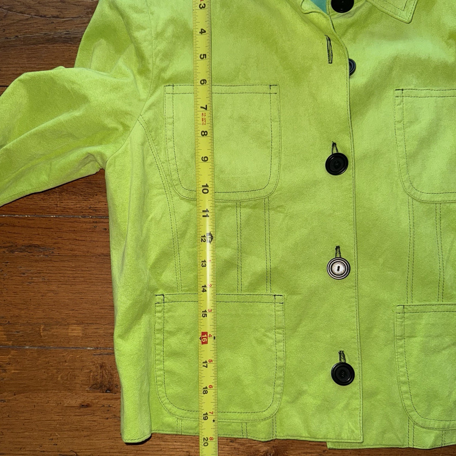 Vintage Lime Green Suede Boxy Utility Cropped Jacket Size M