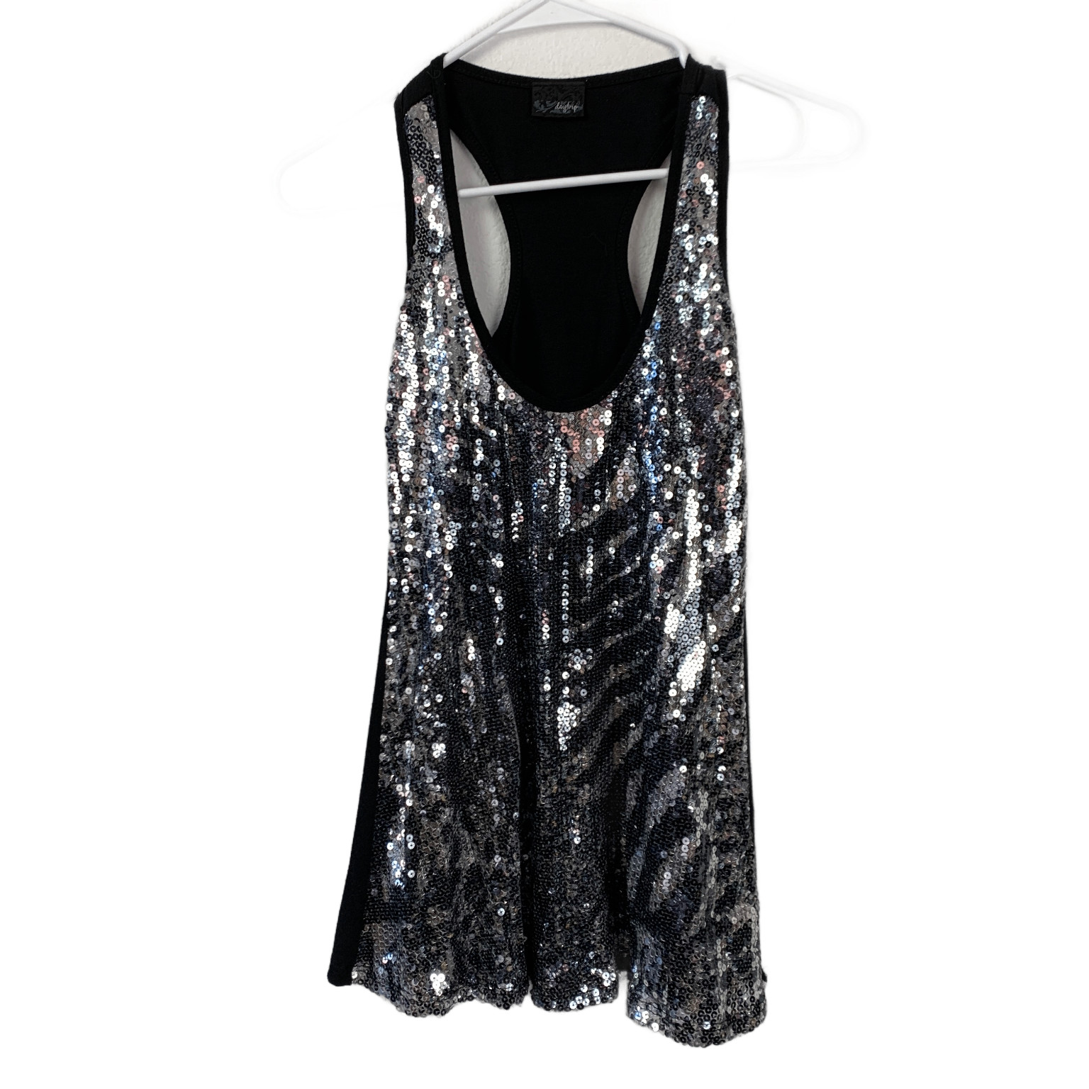 Daytrip Sequin Racerback Tank Top Black Silver Zebra Party Going Out Mob Wife