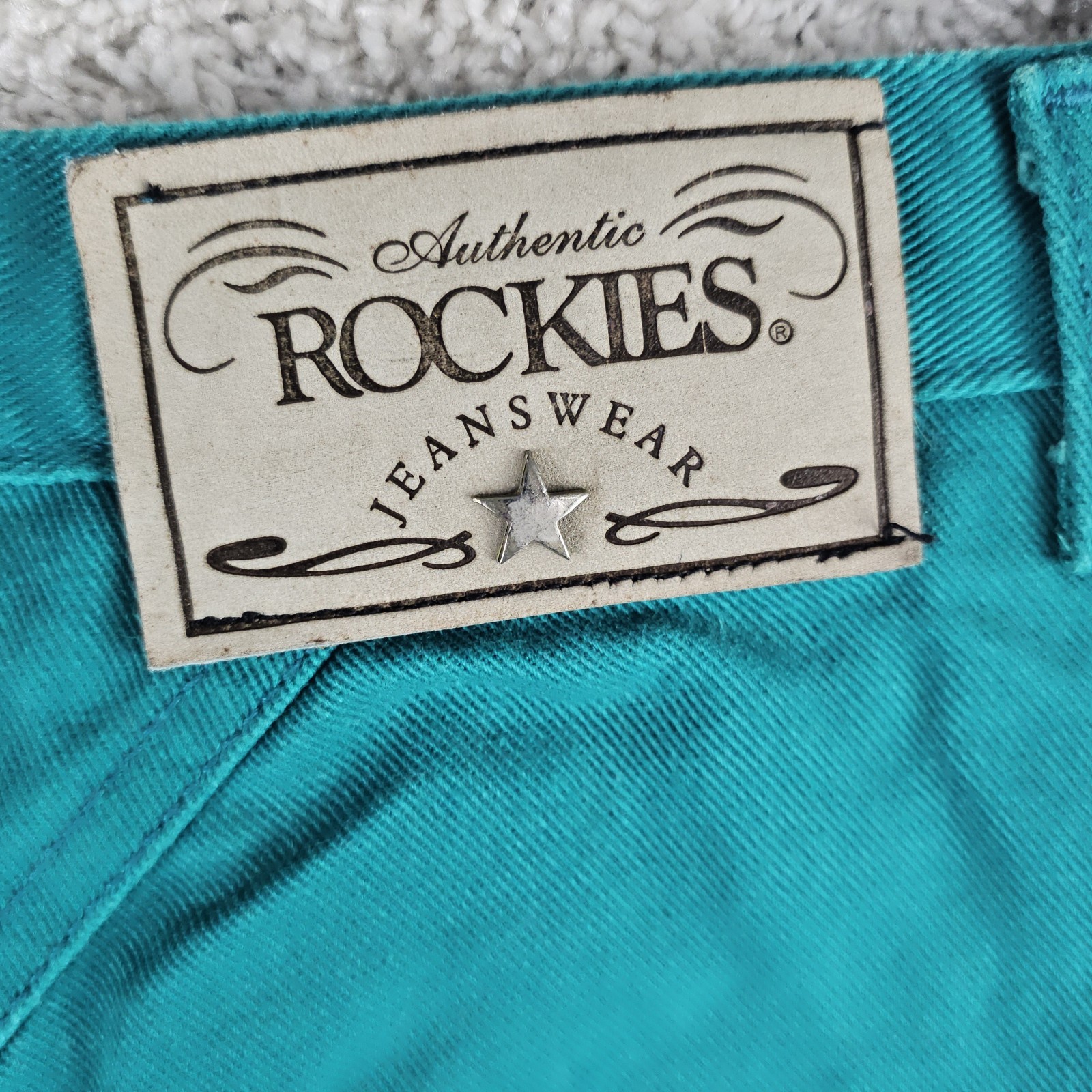 Vtg Rockies Rocky Mountain Greenish Blue Jeans Sz 29/9 28×36.5 Western Cowgirl