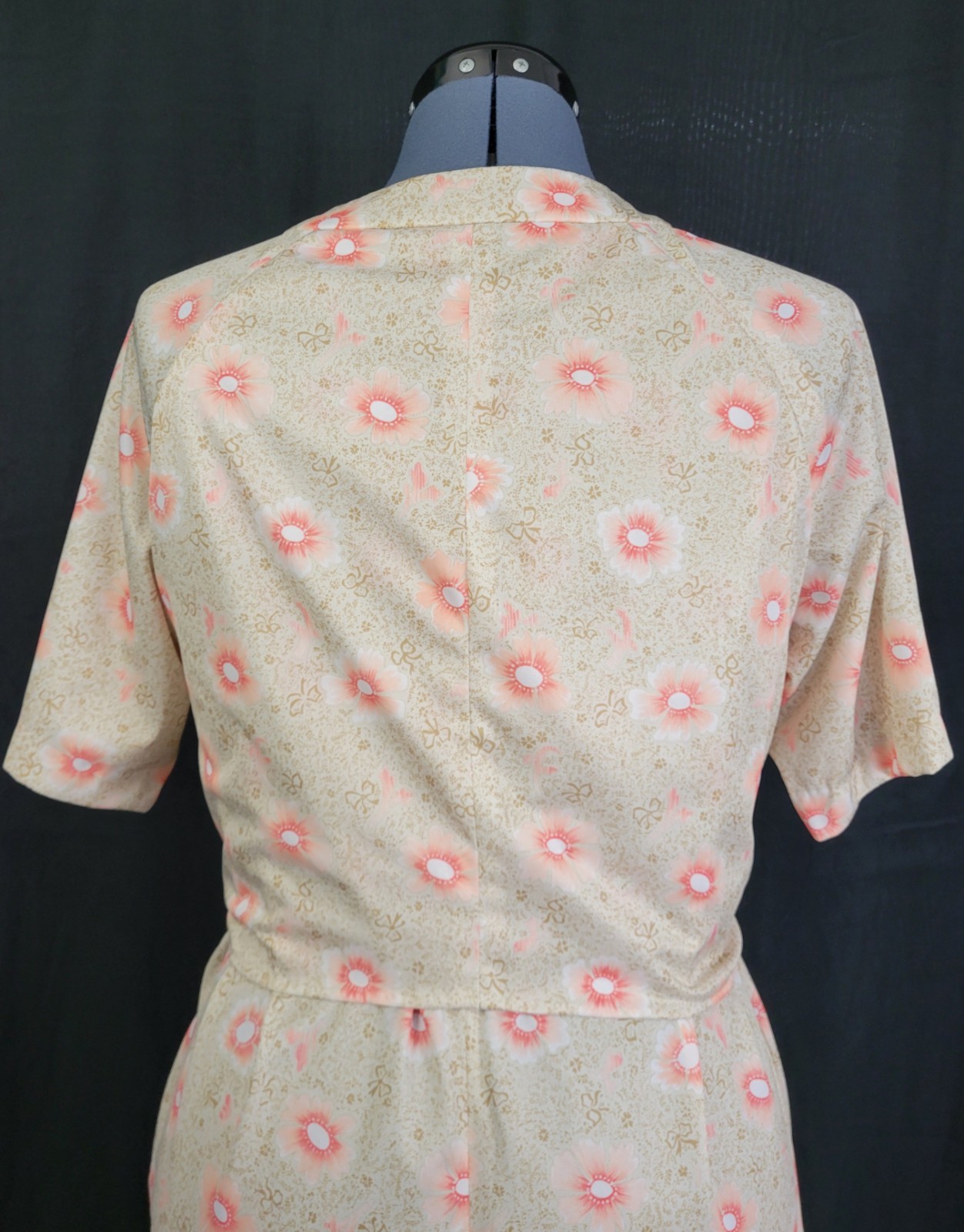 Vintage Cream/Gold/Coral Floral Dress w Wrap Around Overblouse Size XL?