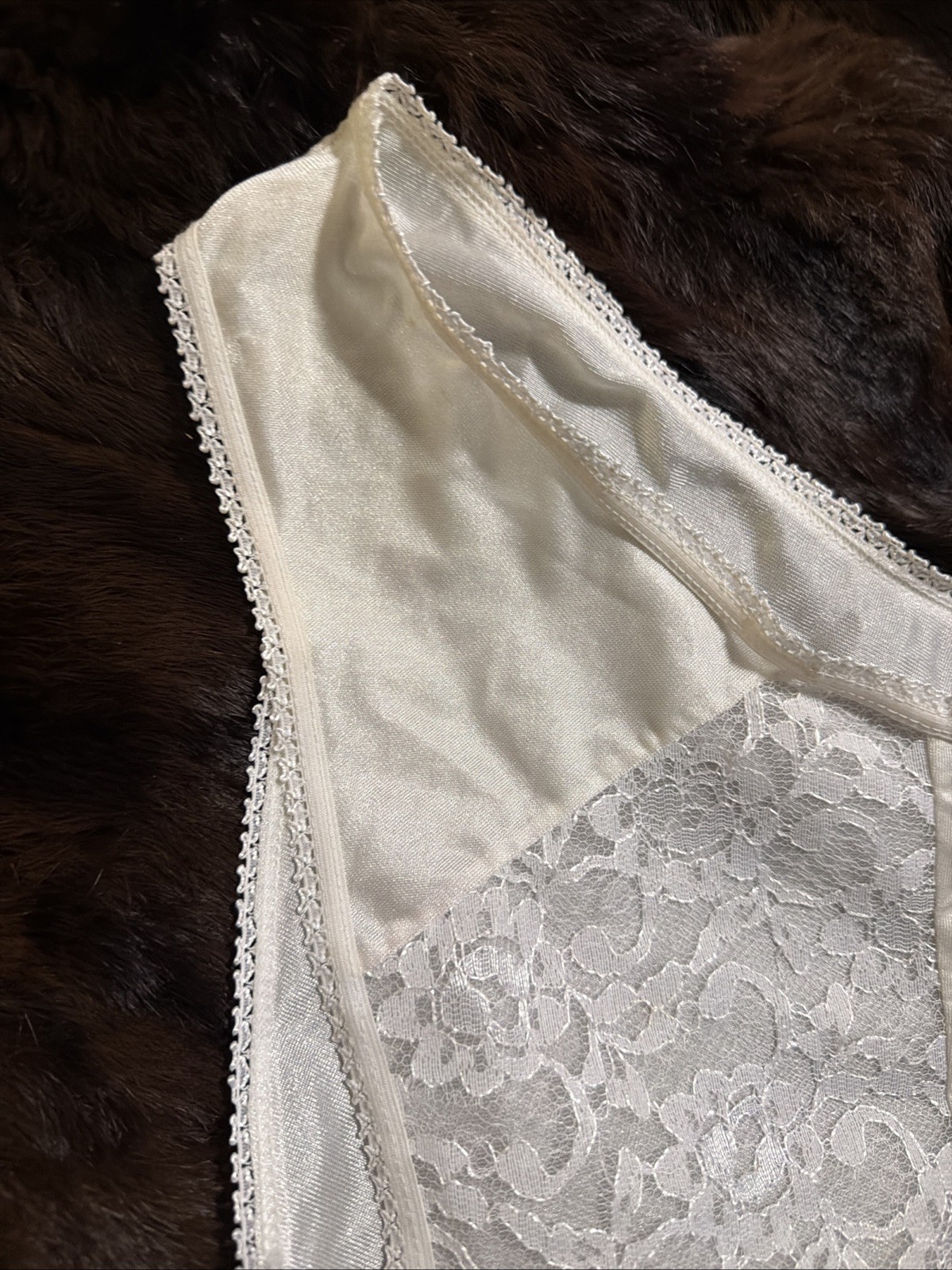 Vintage DONNA LOREN Sheer Mesh Lace Front Hi-Cut XL White Panties Nice
