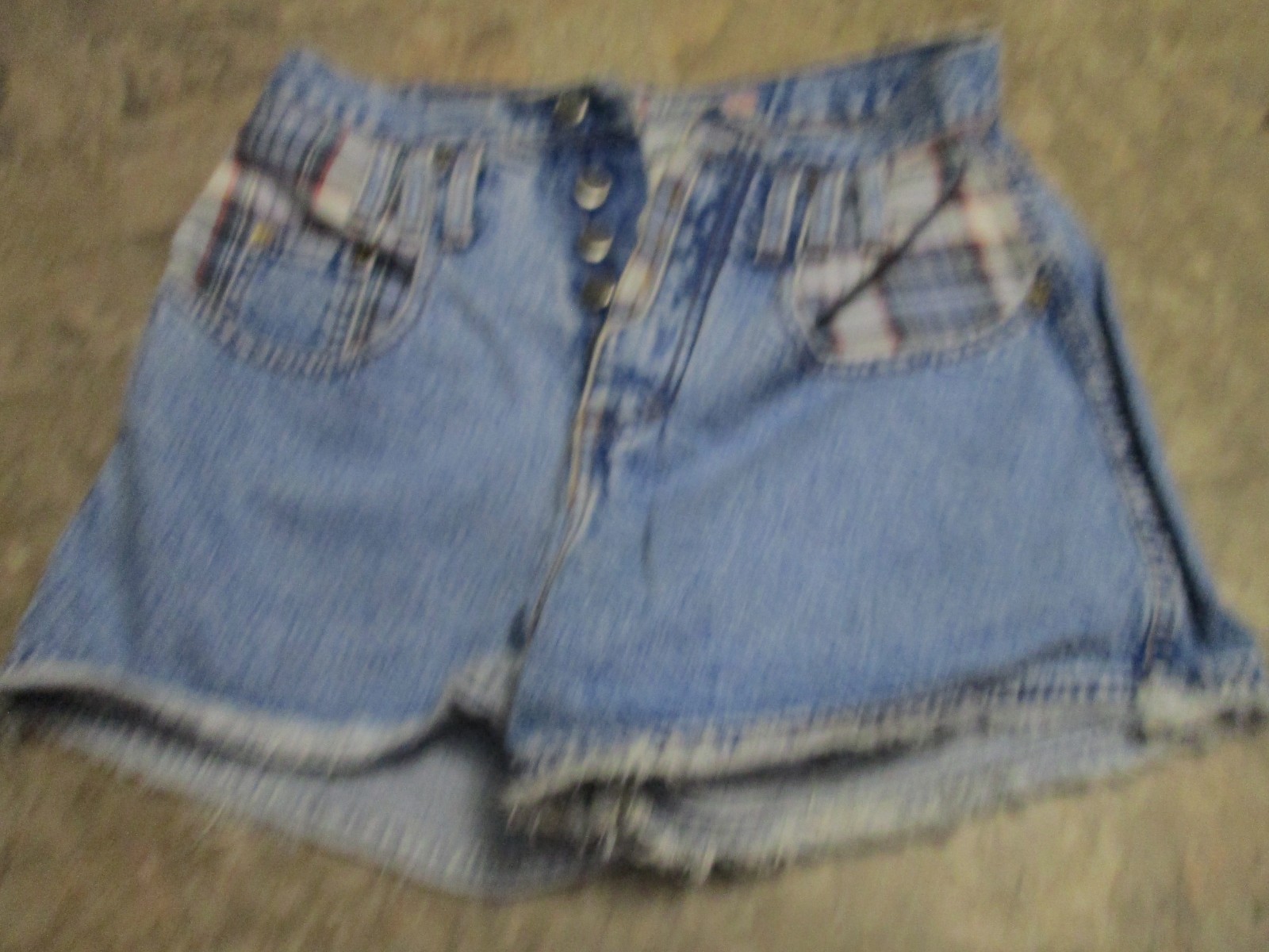 Vintage Zena High Rise Denim Jean Shorts Womens Colorblock Plaid Buttonfly sz 7
