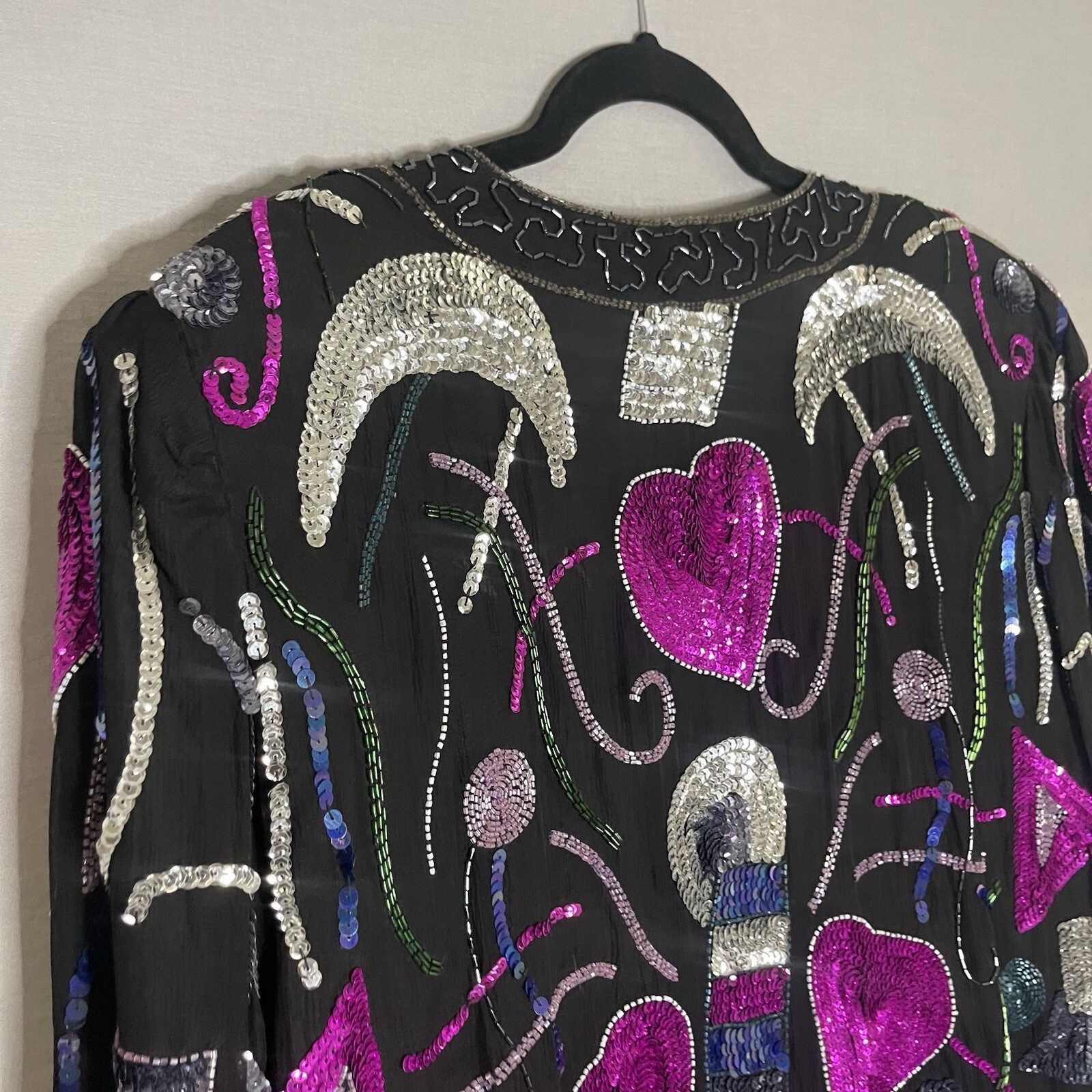 Vintage Creative Creations Beaded Sequin Glamour Jacket Stars Moon Heart Size XL