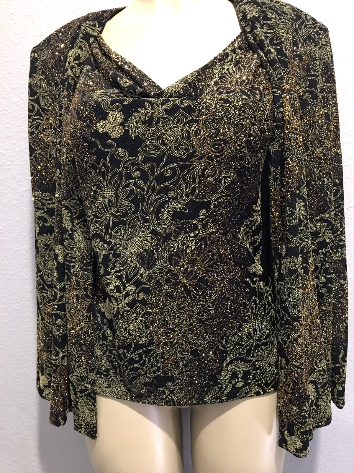 Vtg Gold Metallic ALEX Cowl Tunic Top Cape Jacket XL