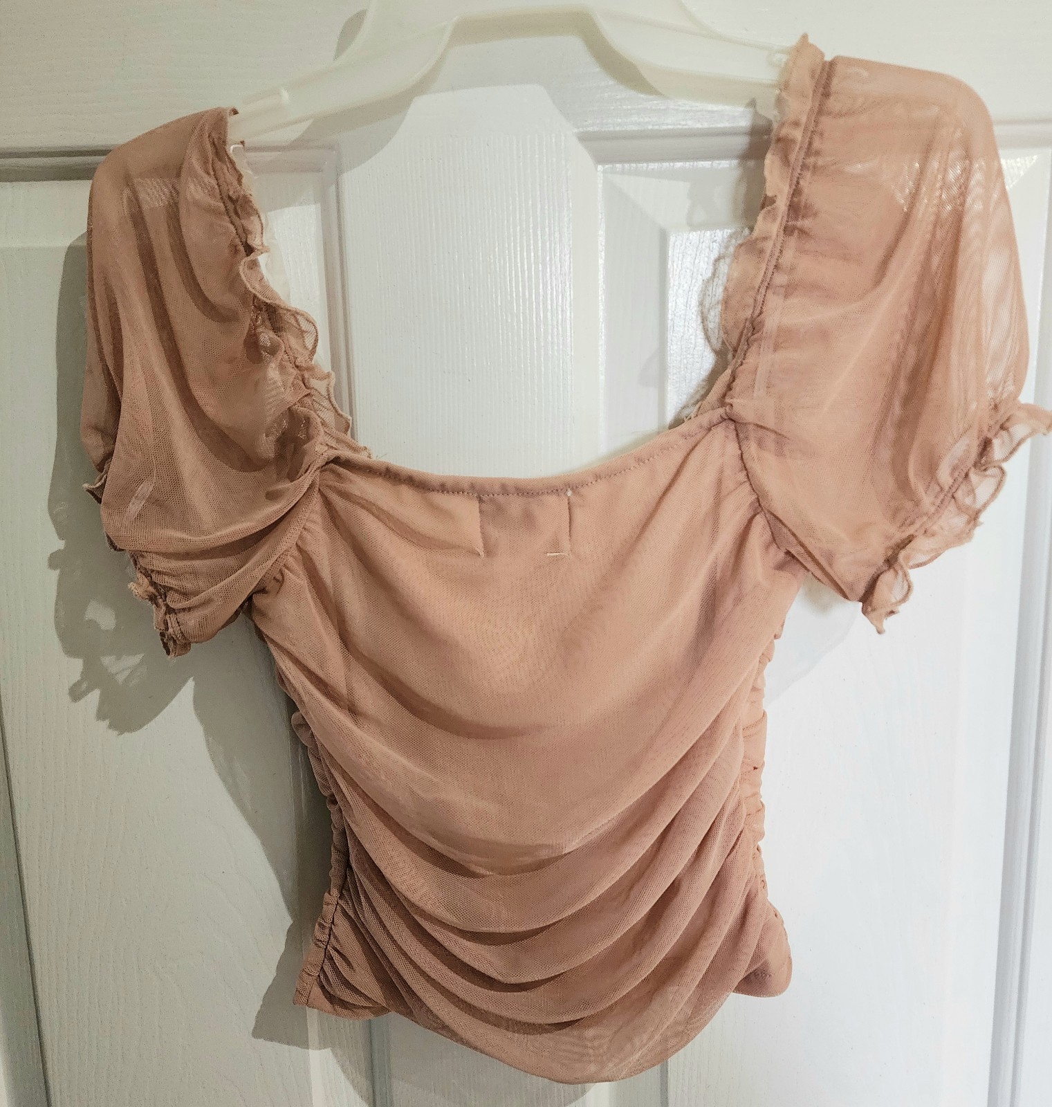 Nude Sheer Off The Shoulder Cropped Blouse Sz. Small- Honey & Sparkle