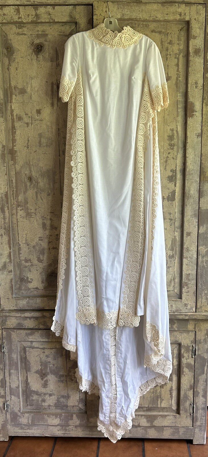 Vtg Edythe Vincent For Alfred Angelo Wedding Dress 1960s White Linen Ivory Lace