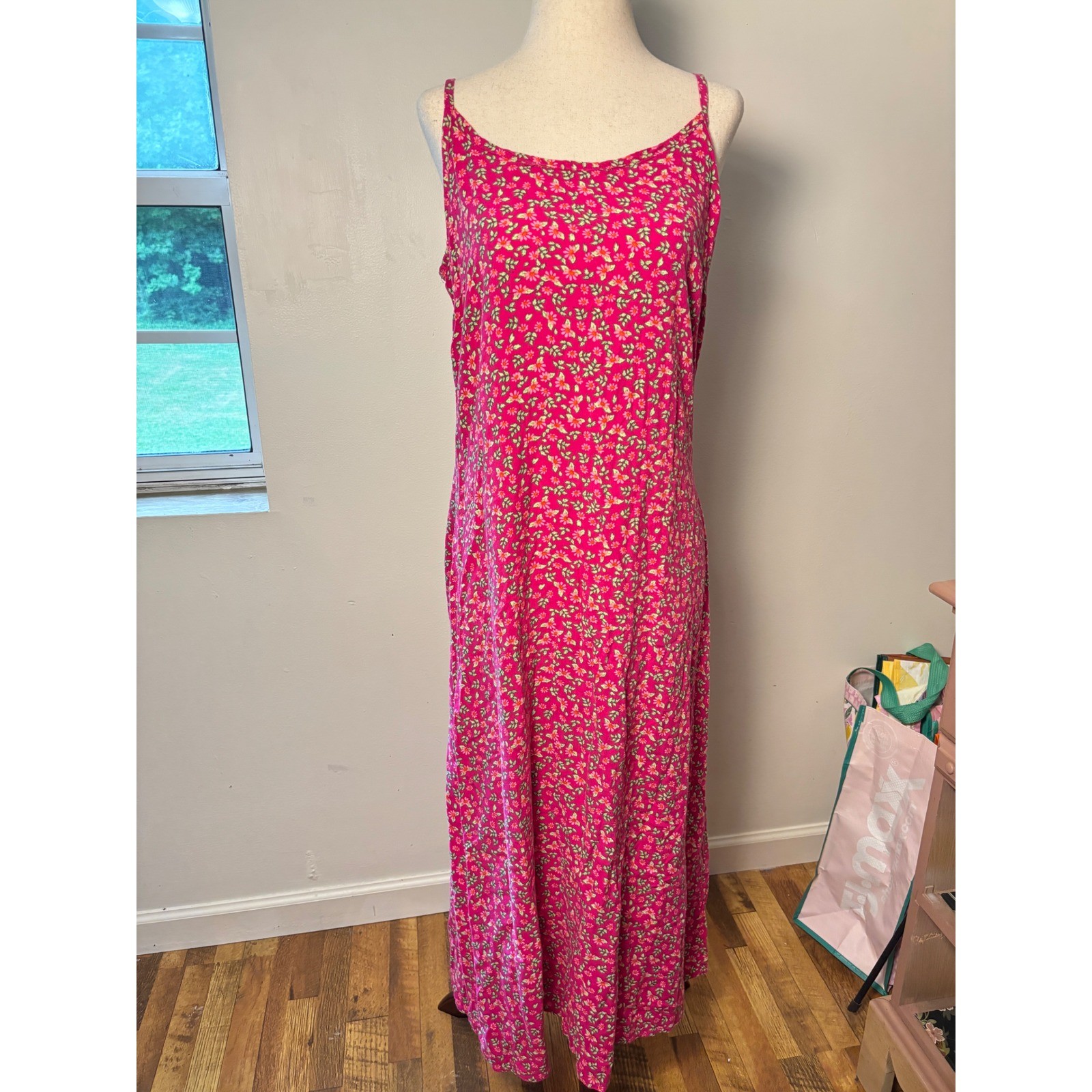 Vintage Schemes Floral Rayon Slip Dress Women M Pink Sleeveless Midi Y2K Cottage