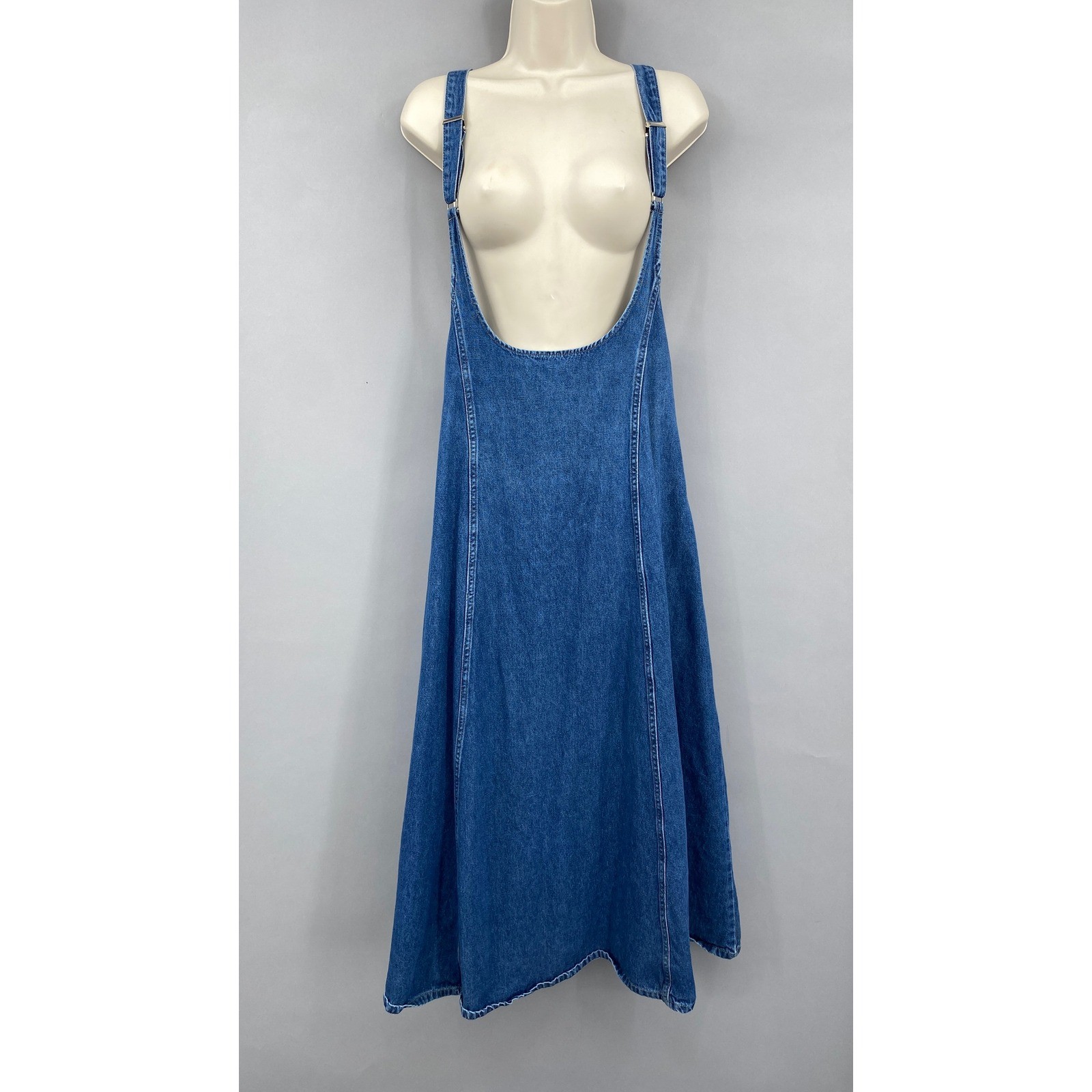 Forenza Denim Pinafore Suspender Skirt Dress Womens 14 Vtg 90s Overall Midi Bibs