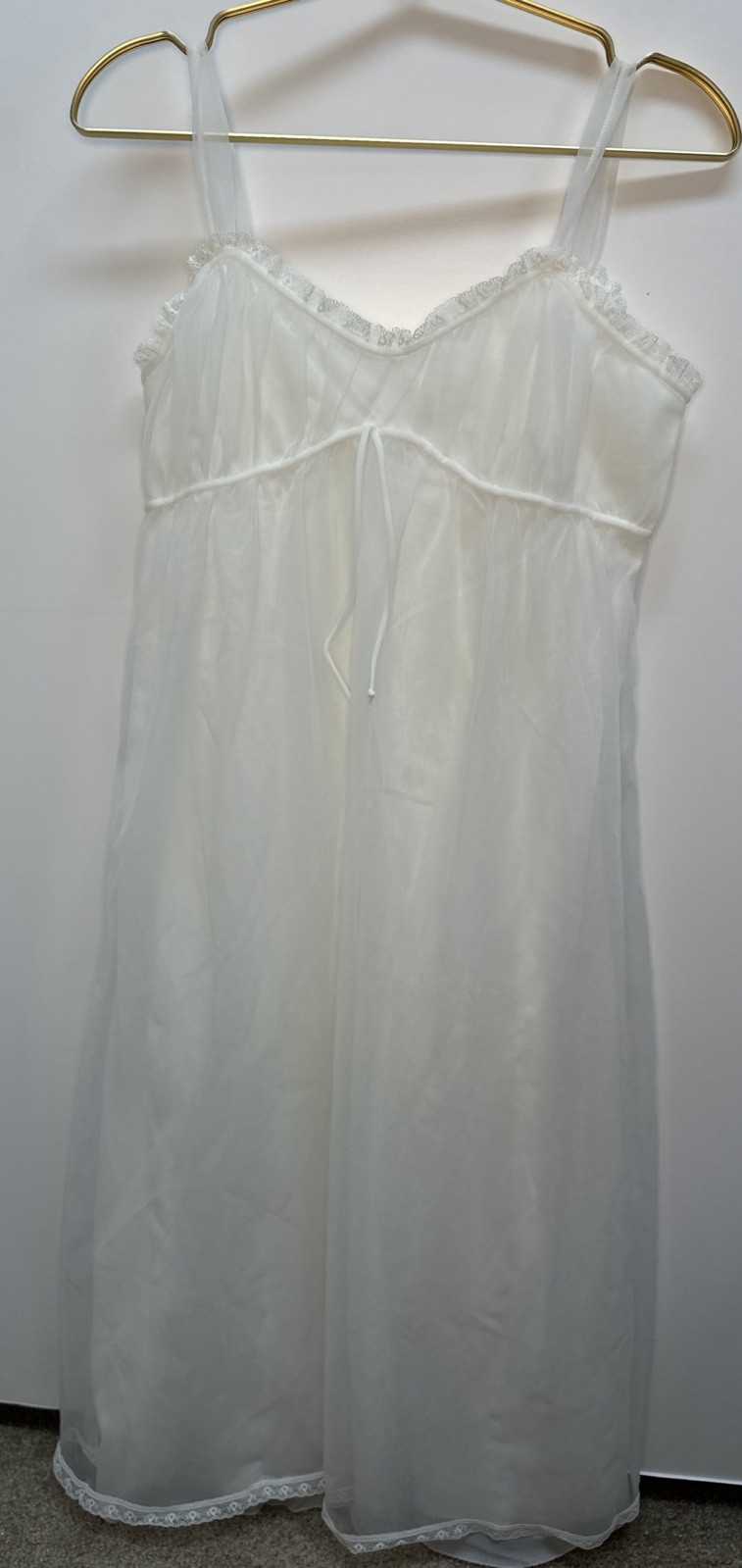 Lisette Lace Peignoir White Nightgown Lingerie Sheer 100% Nylon USA 2 Piece VTG