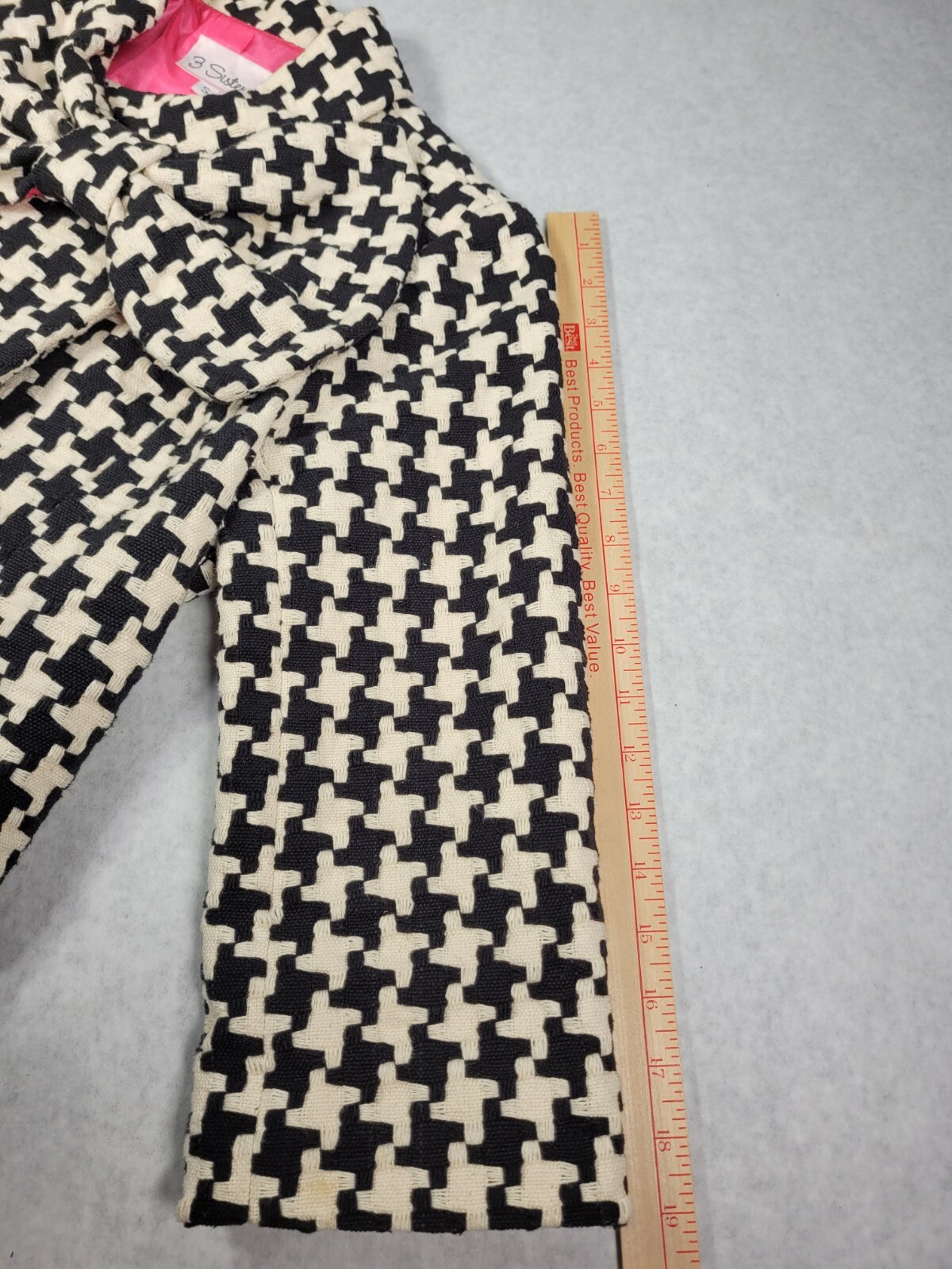 Vintage 3 Sisters Black White Pink Geometric Print Bow NICE RARE