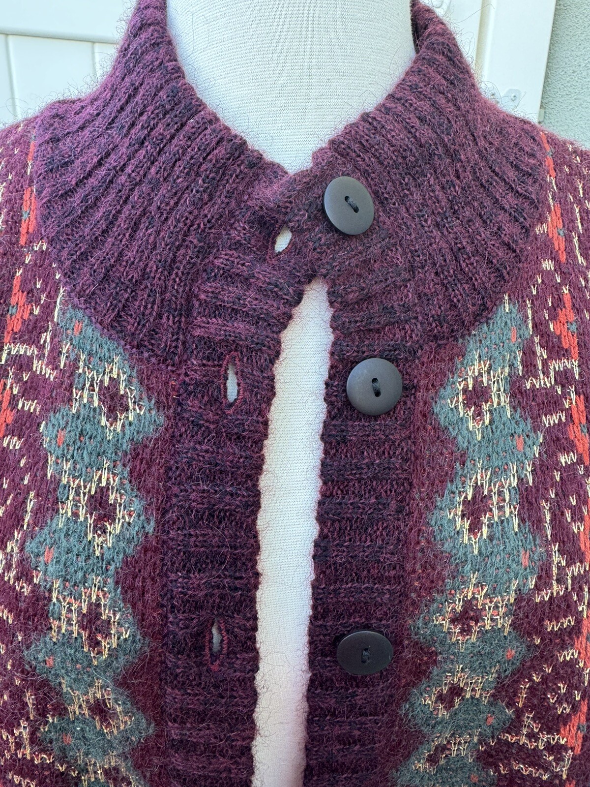 Vtg Cervelle Long Sweater Duster Size XL Burgundy Gold Wool Lurex Fall Pockets