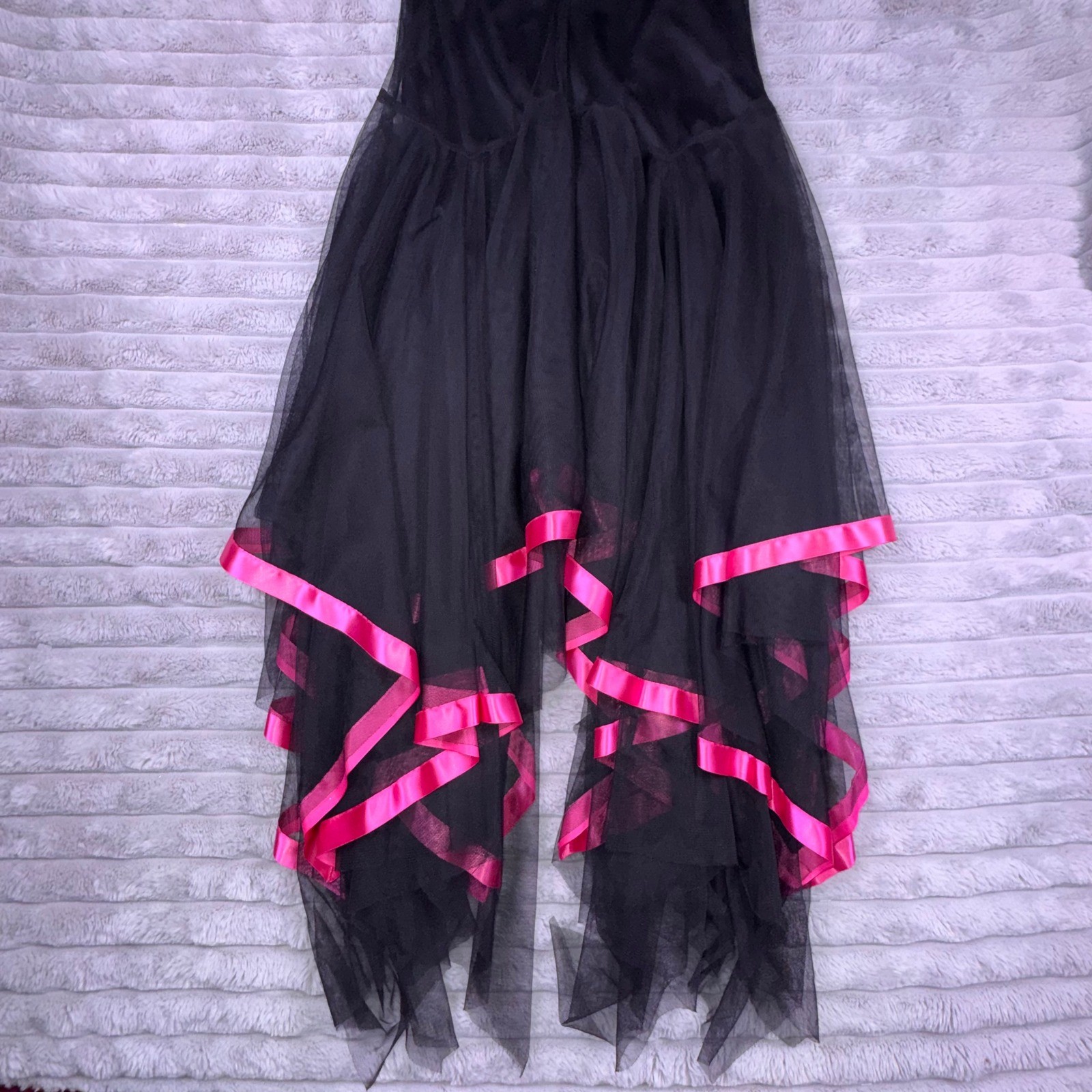 Kiki USA Womens XL Vintage Y2K Black Pink Tulle Drop Waist Handkerchief Dress