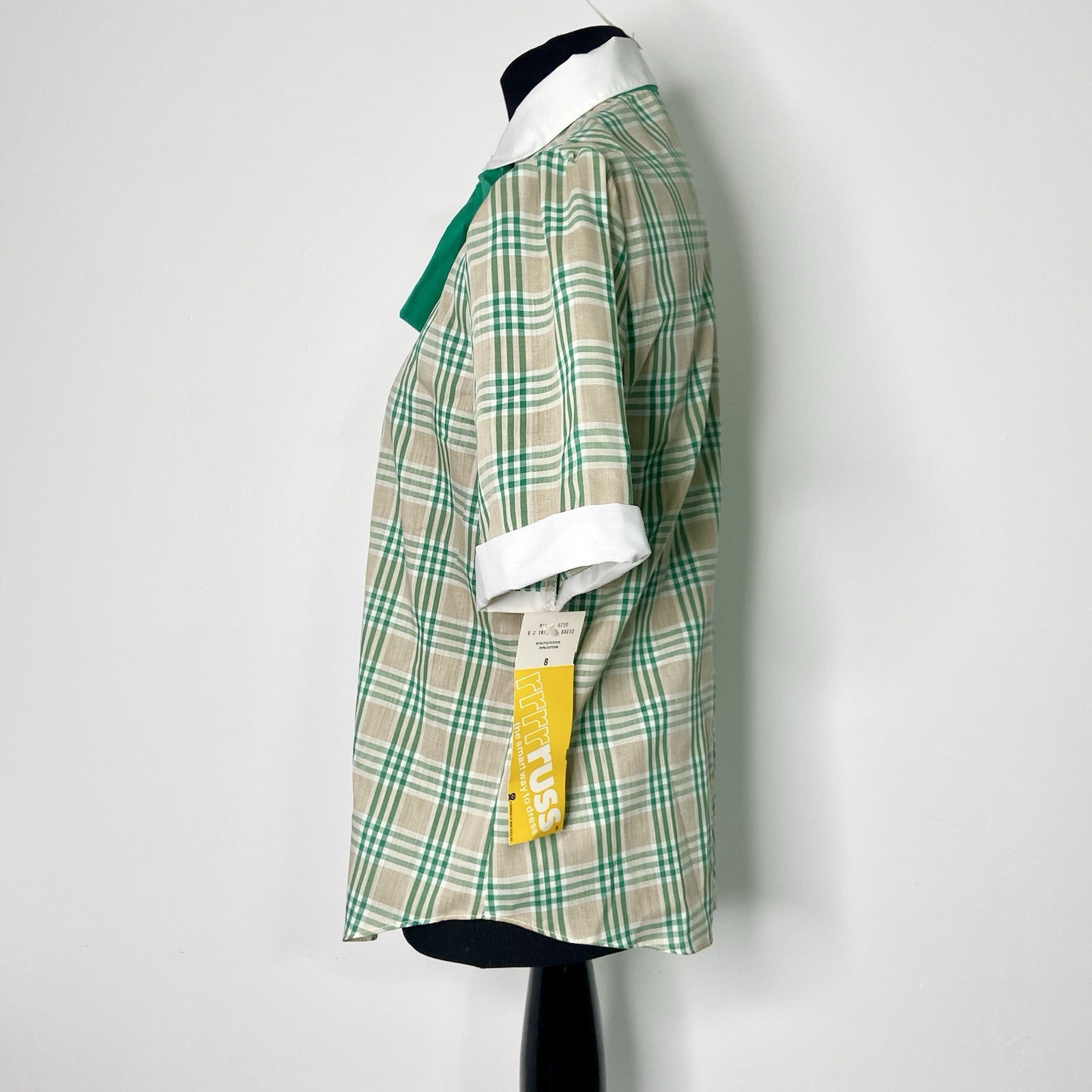 Vintage 80’s Plaid Blouse With Necktie Bow • Women’s Sz 8 • RRRRuss • Old Stock