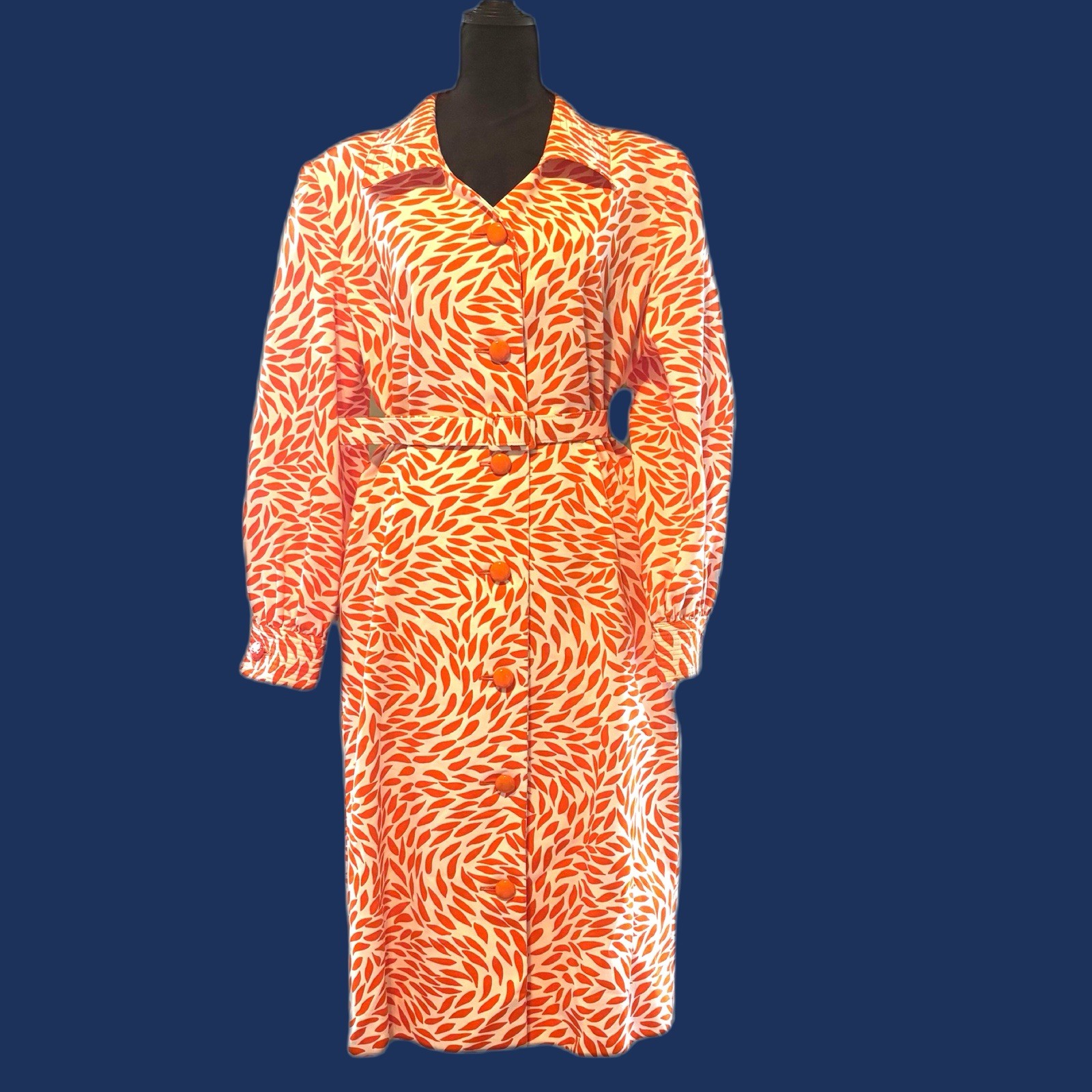 NWOT, Never Worn Vintage Adele Simpson Orange And White Shirt Dress Size US 12