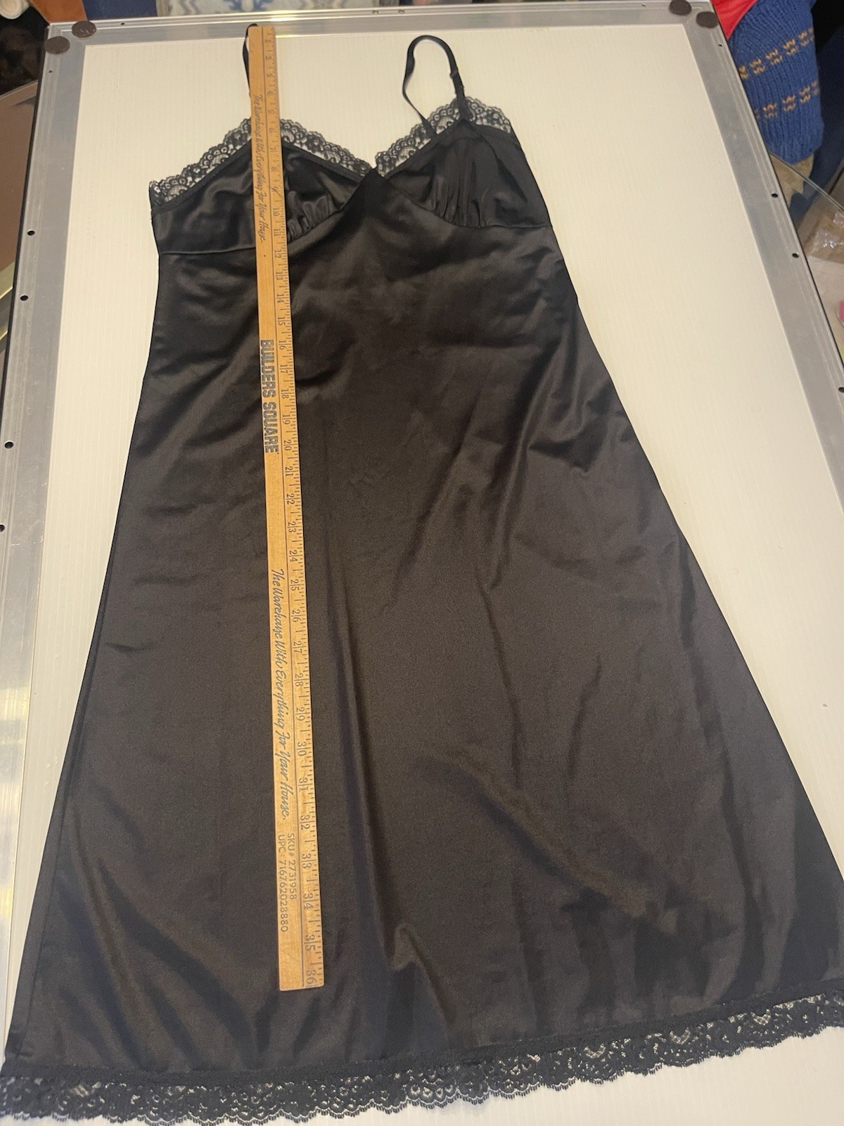 VINTAGE JET BLACK WITH BLACK LACE FIRST LOVE WOMEN’S FULL NYLON SLIP IN SIZE 36