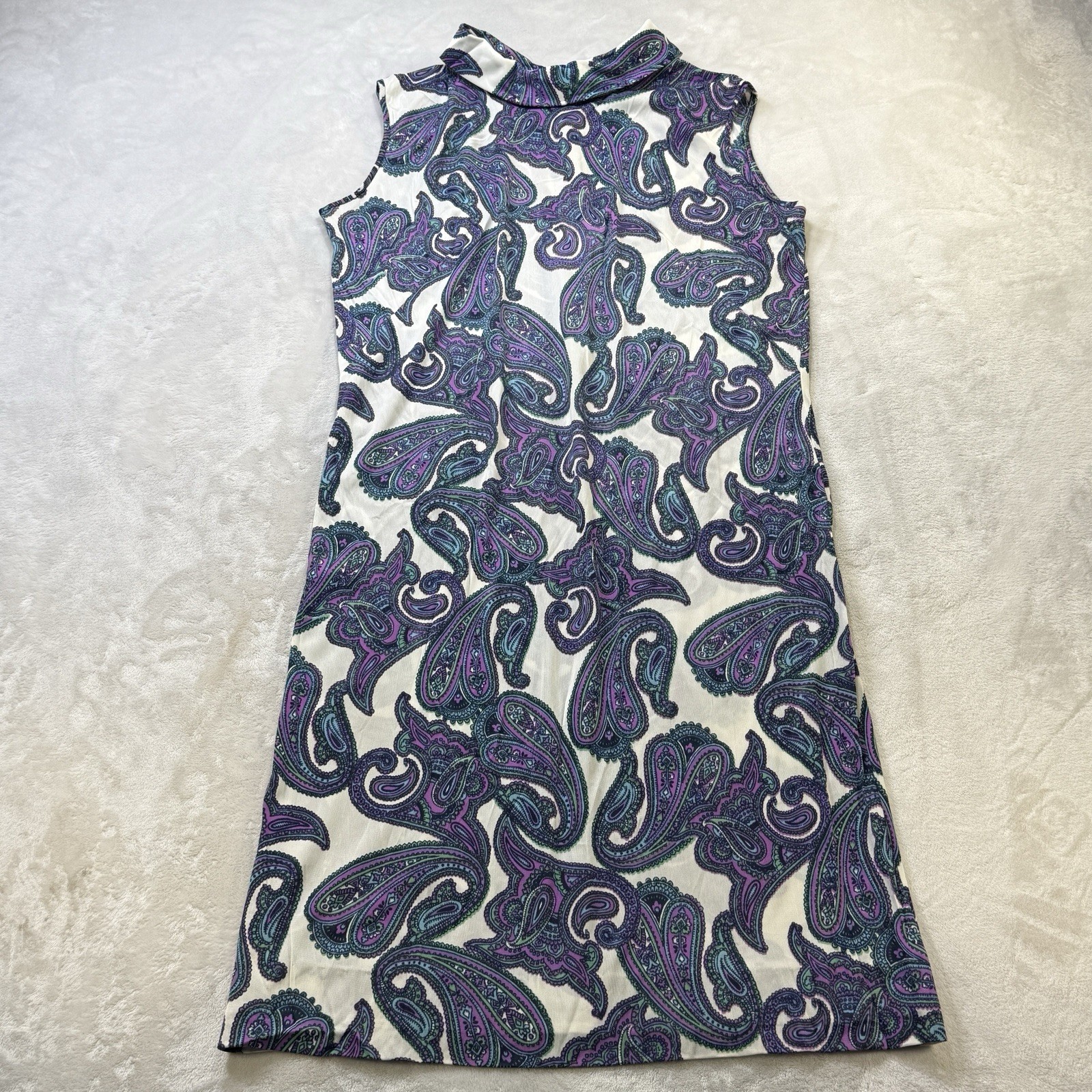 Vintage 70s Rhoda Lee Paisley Mod Disco Shift Dress Petite 14P Retro Groovy