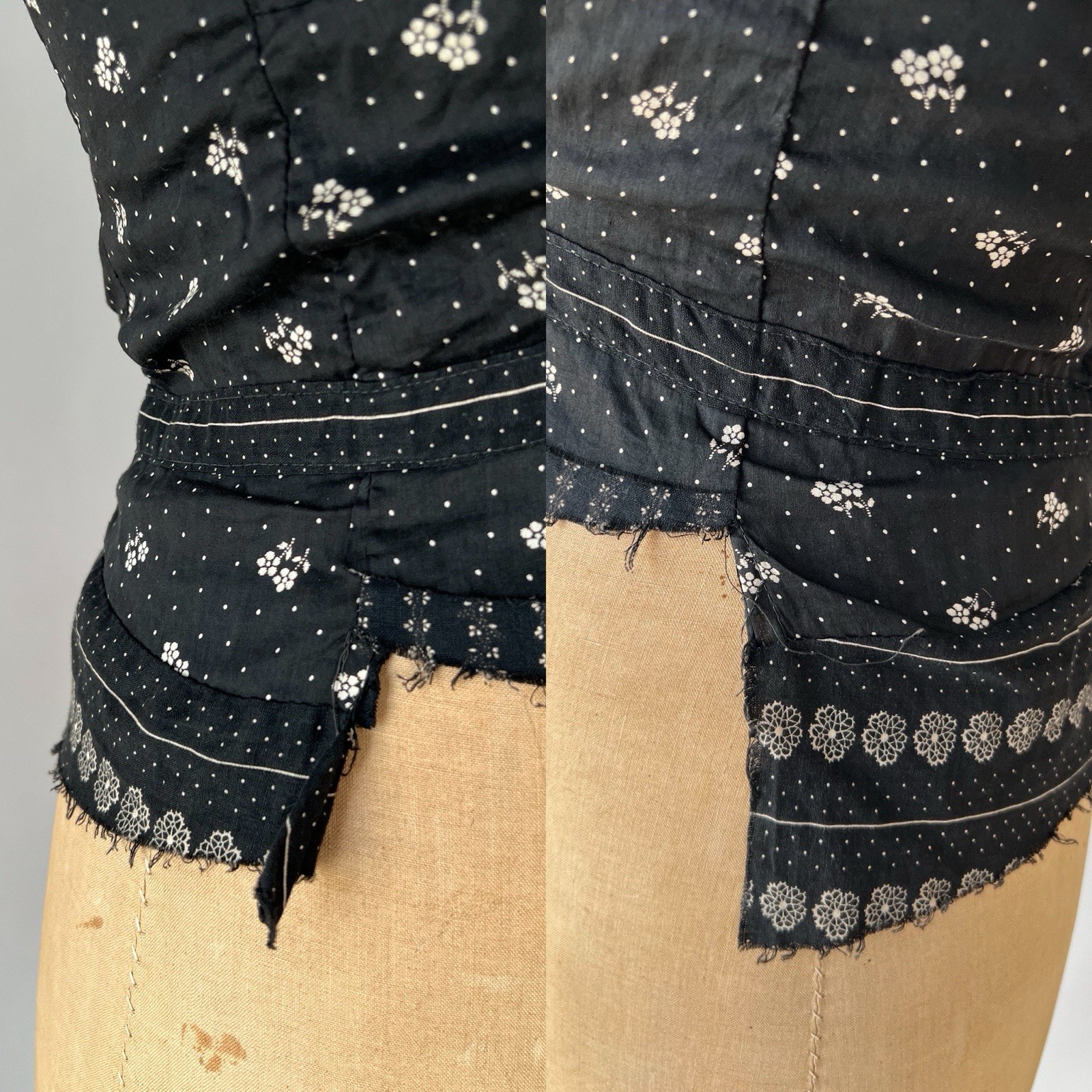 Antique Victorian 1890s 1900s Black Floral Calico Dress Set Prairie M 29 30 W