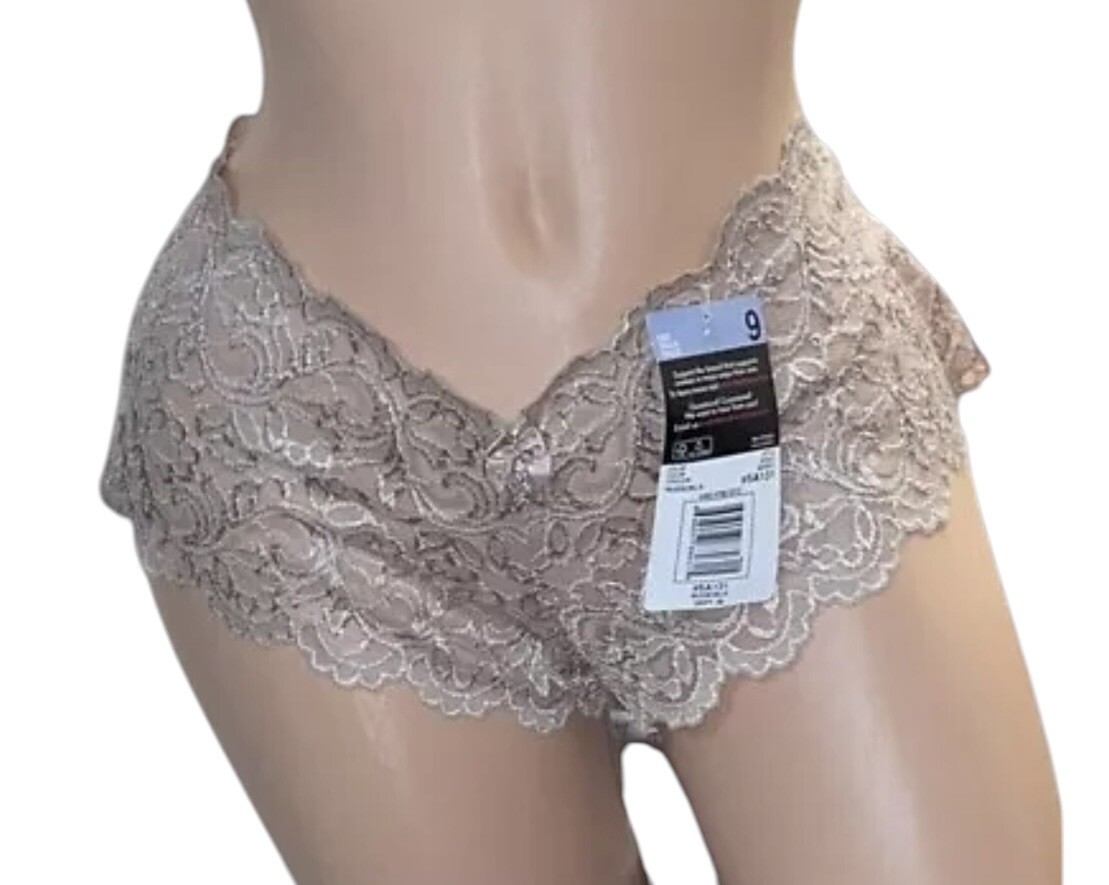 SMART & SEXY Beige Lace Sheer Cheeky Boyleg Nylon Panties Womens 9 NWT