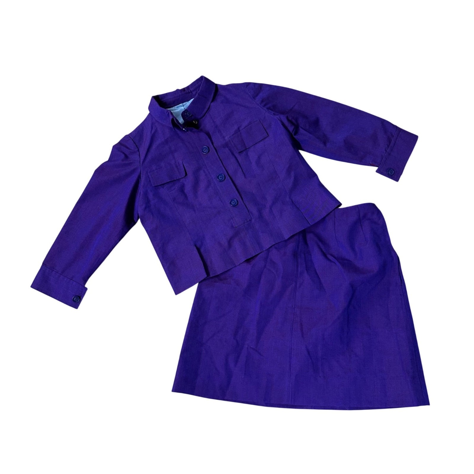 Vintage Purple Skirt Suit Jacket Top Set Mid Century Handmade Workwear 1960s