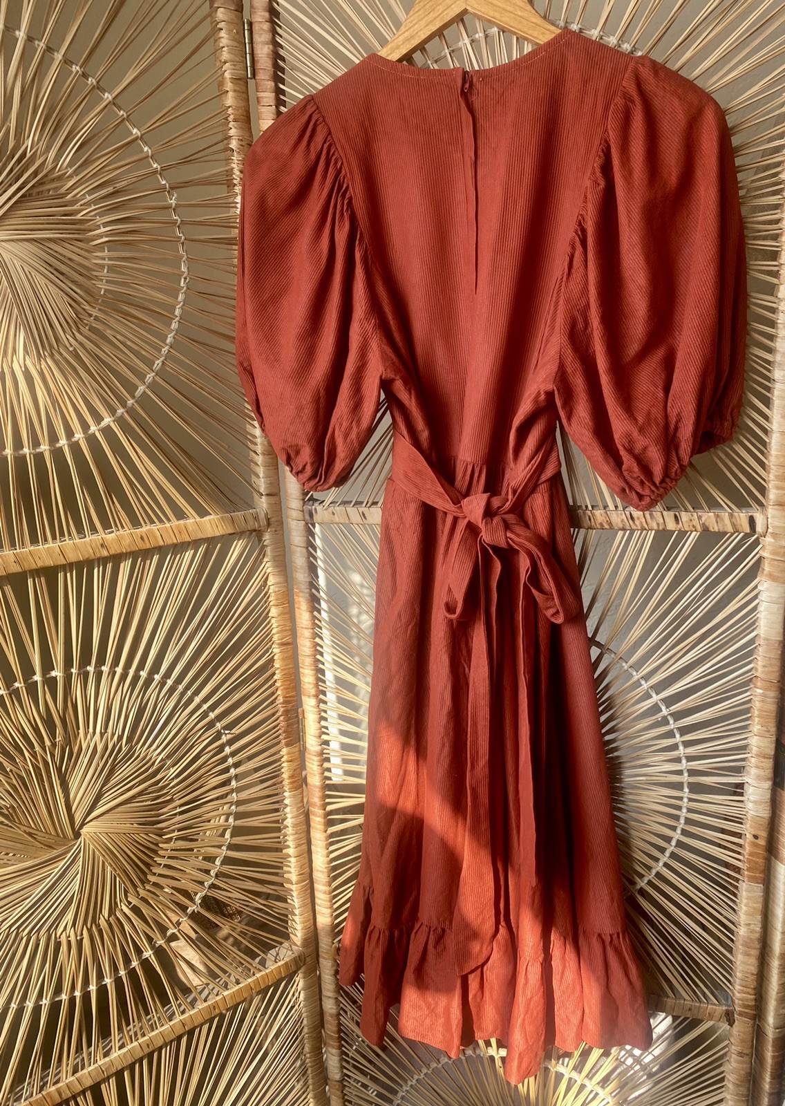 Candi Jones California Vintage 1970s Puff Sleeve Rust Colored Dress