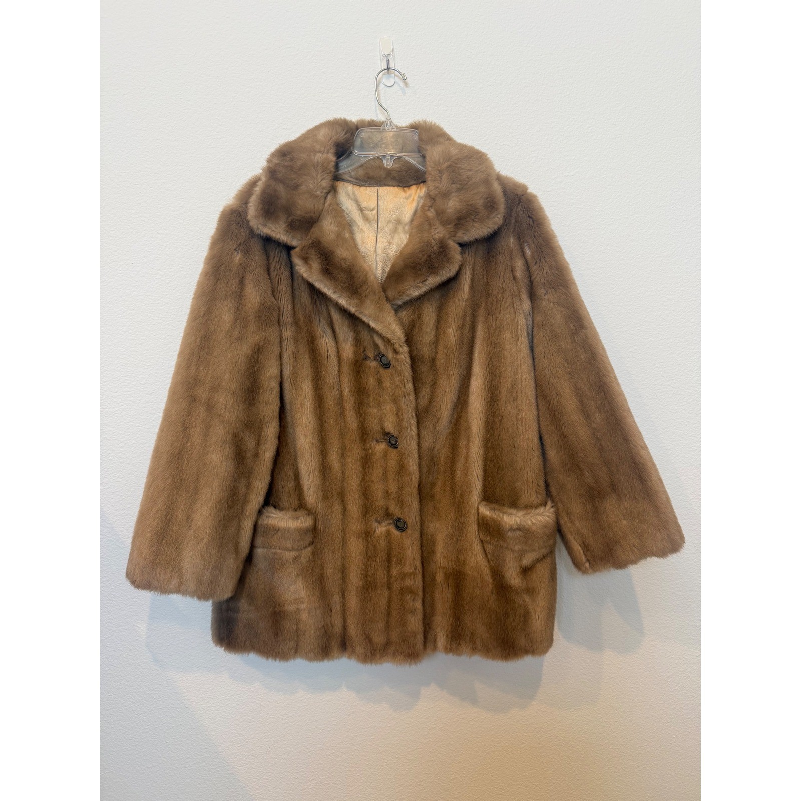 Vintage Russel Taylor Mincara Faux Fur Coat Brown Mid-Length Button Front Jacket