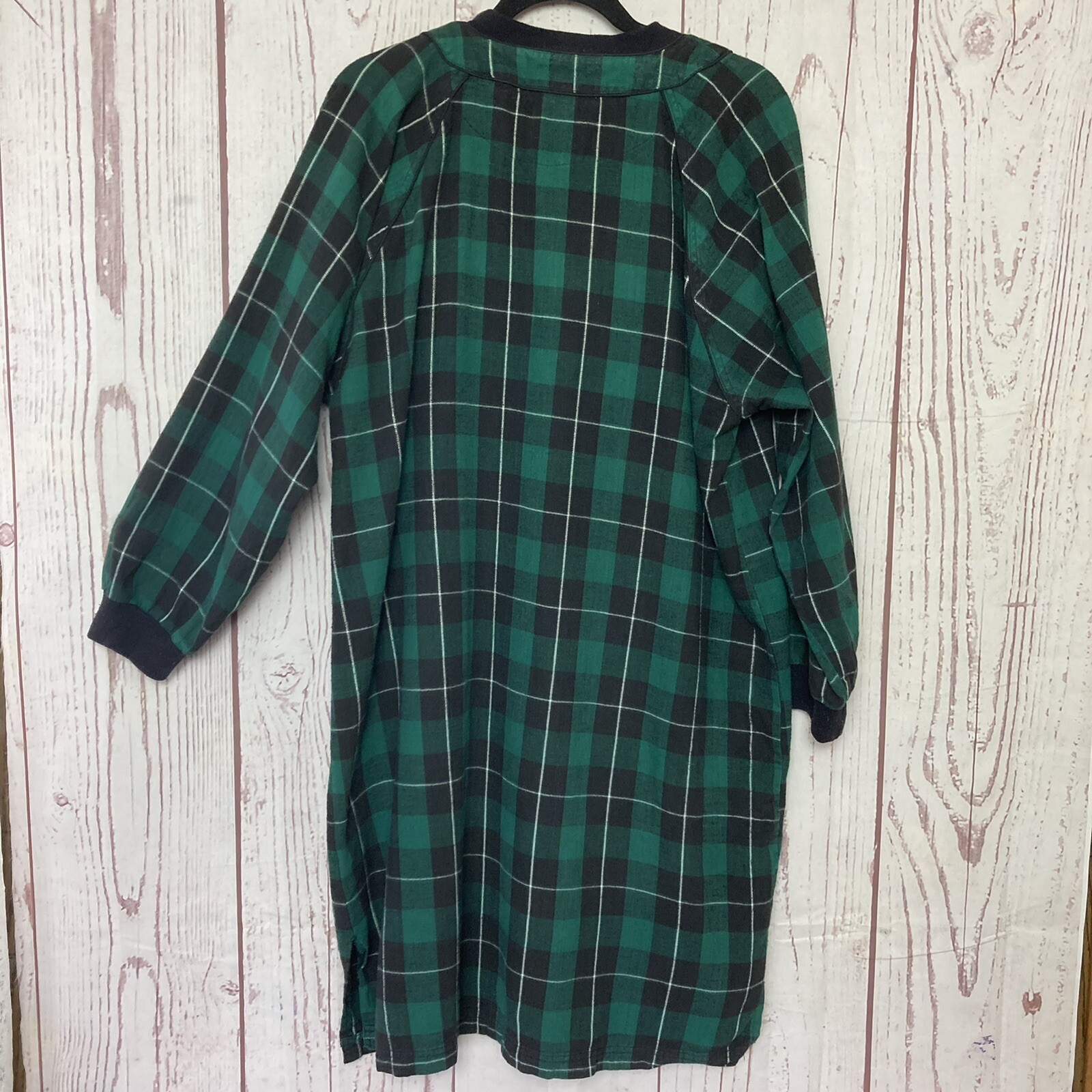 Vintage 90s Esleep Green Plaid Night Shirt Gown One Size Flannel Pjs Jammies 25”