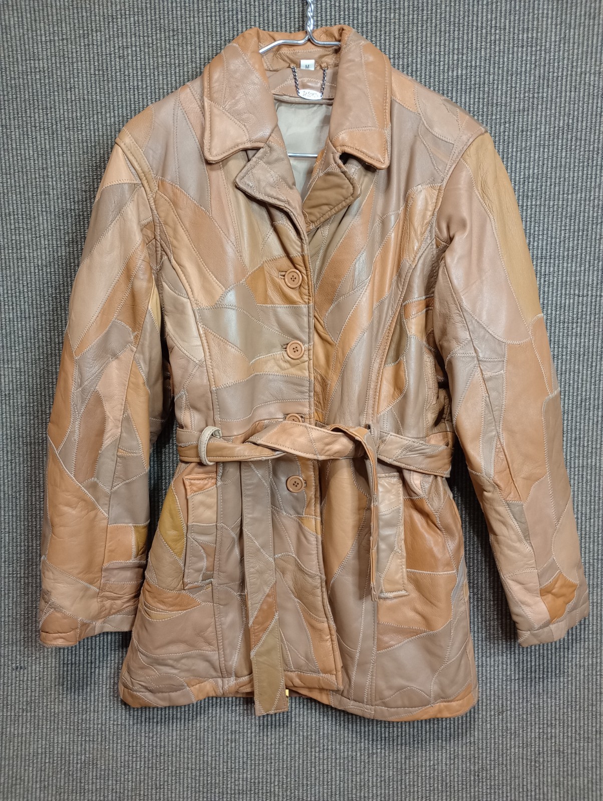 Vintage Vilanto Leather Patchwork Jacket With Belt Medium Nude Tans Color
