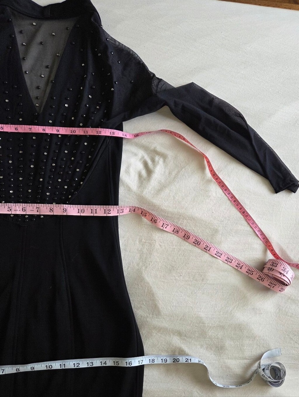 Vintage Tadashi Shoji Black Long Sleeve Mesh Gown with Crystal Accents Small