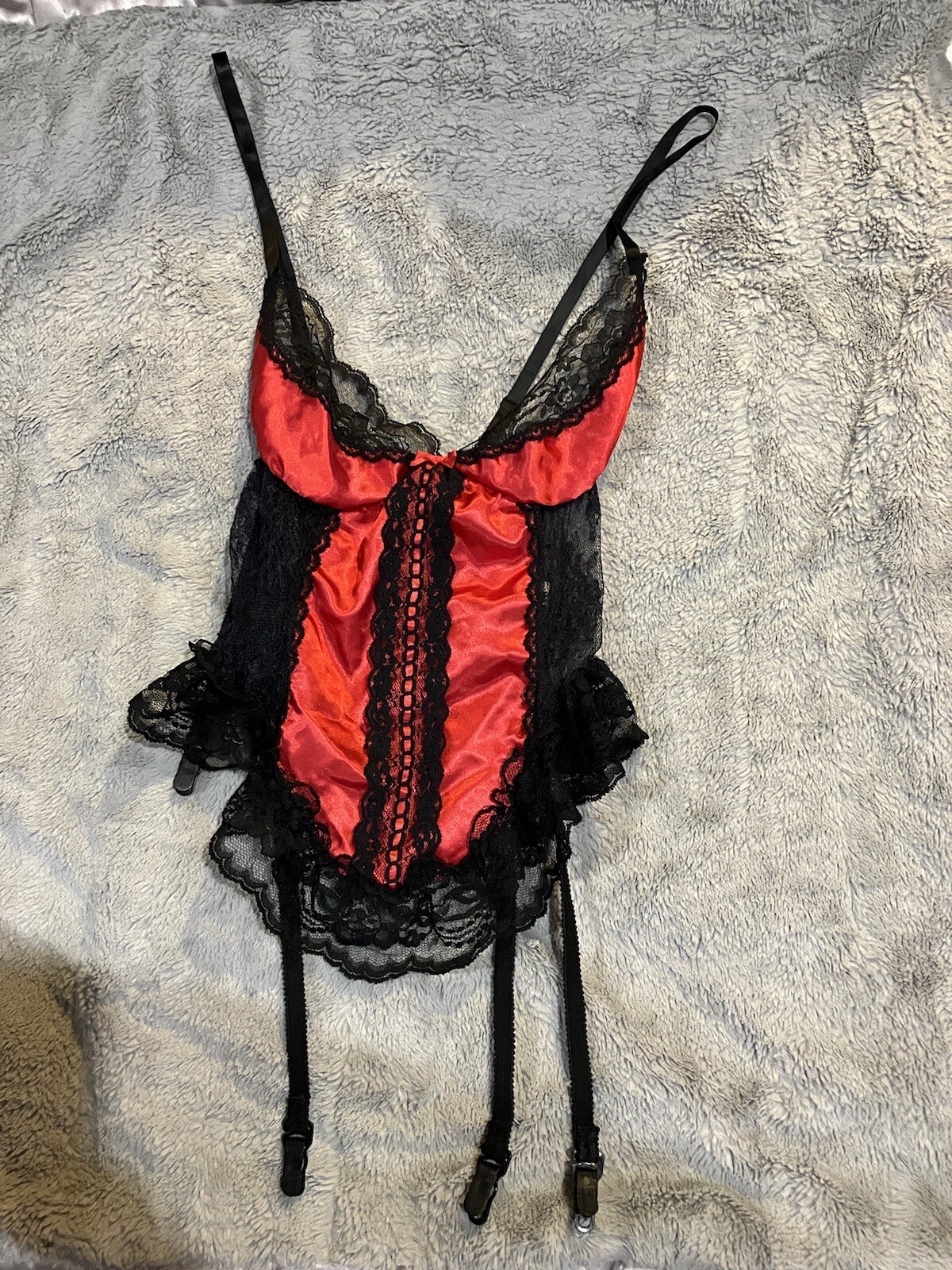 Vintage Juliana Teddy / Garter Red Satin SexyBlack Lace Medium