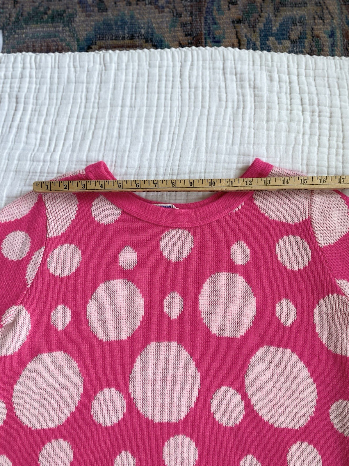 Vintage M L Sweater Top 60s Pop Art Cropped Hot Pink Polka Dot Bubbles VGUC