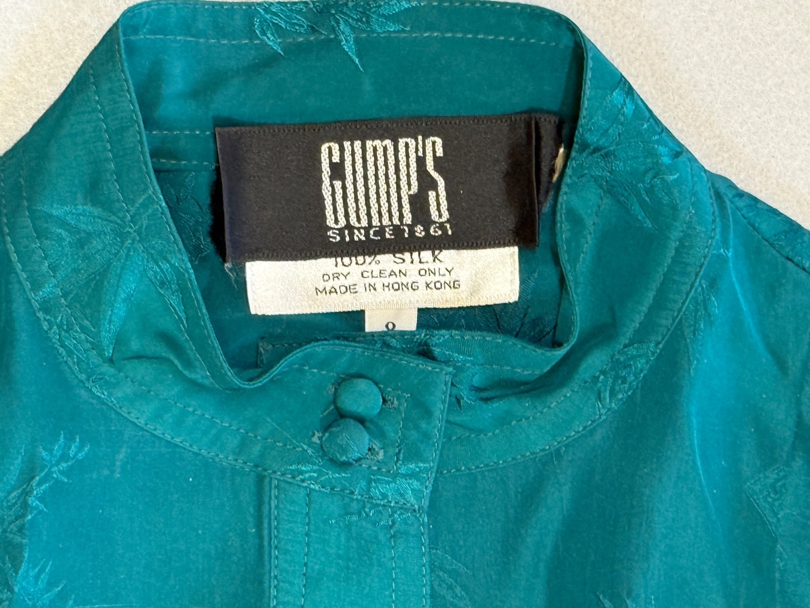 Vintage 80’s Gump’s San Francisco Dress, 100% silk, Jade Green, Asian Theme Sz 8