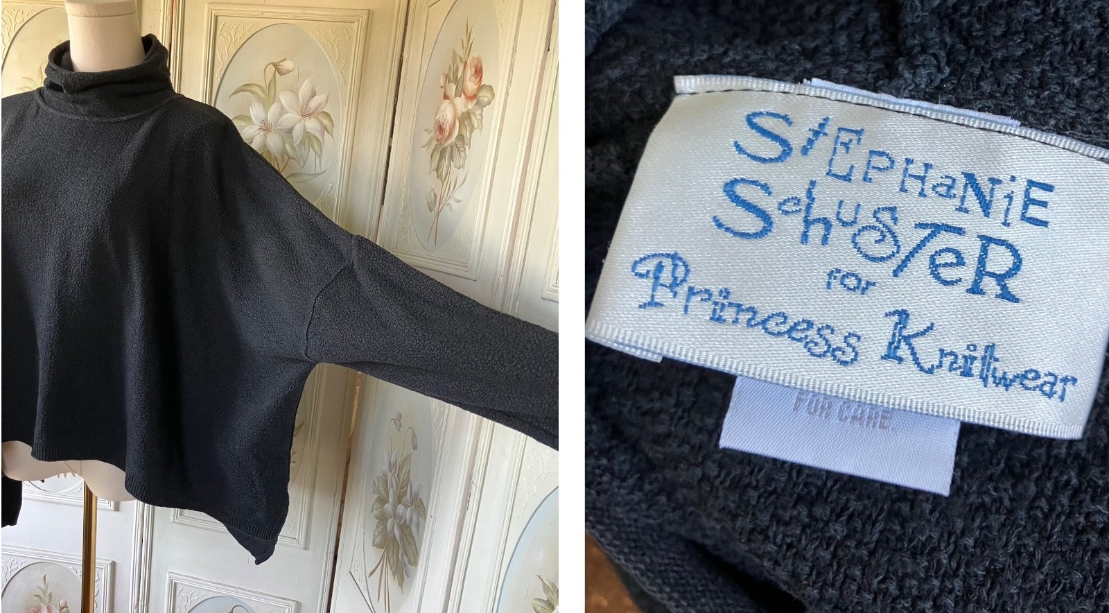 VTG 90s STEPHANIE SCHUSTER BLACK MOCK NECK PULLOVER SWEATER COTTON TUNIC GUC O/S