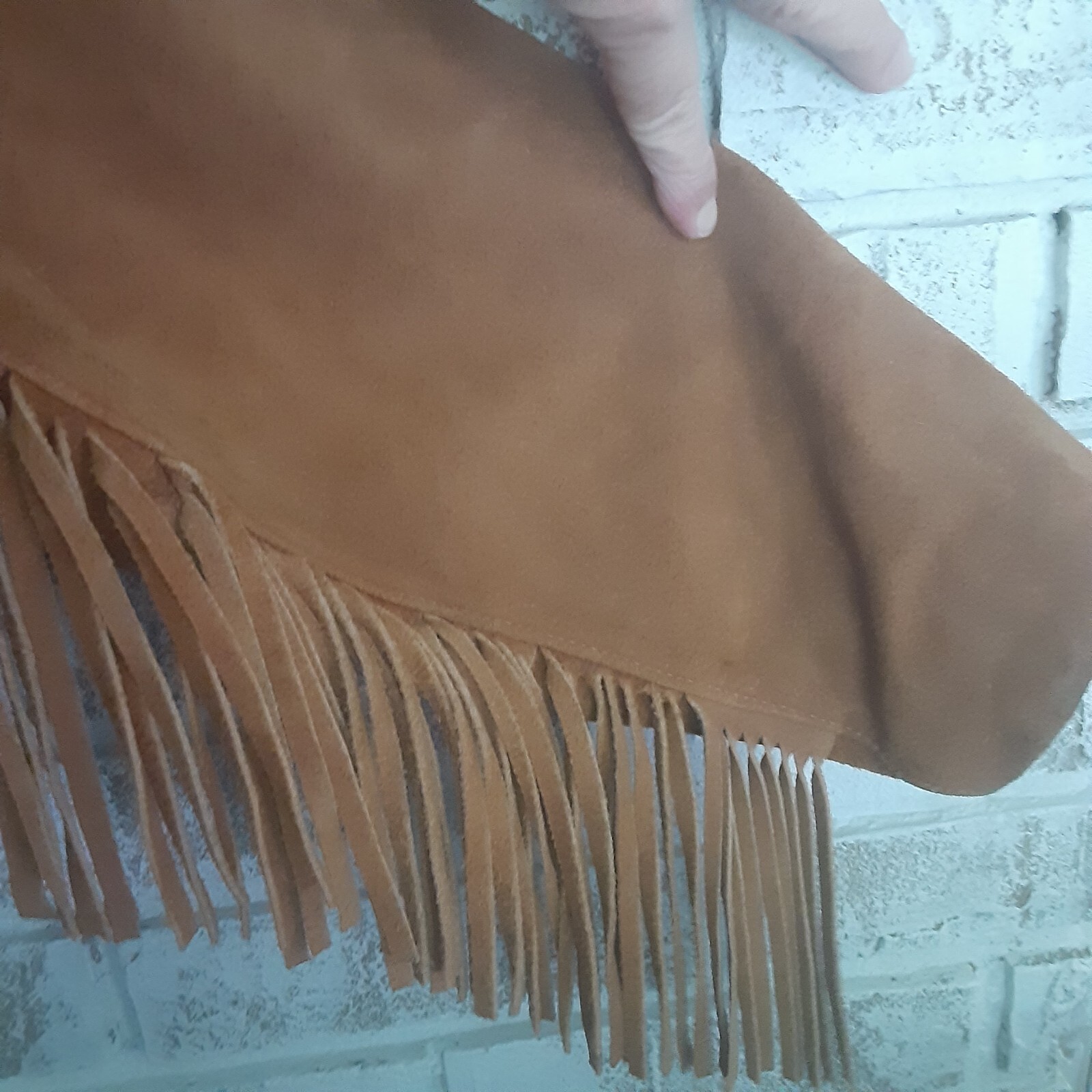 Vintage Handcrafted Mexican Leather Fringe Midriff Jacket L Snap Button NOTE