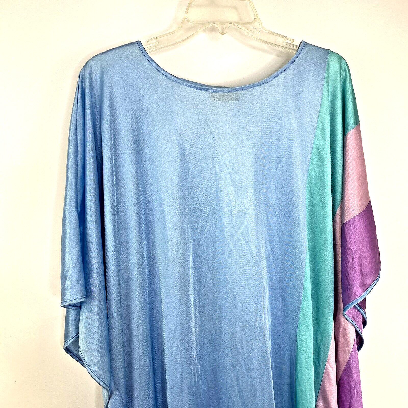Vintage Jane Russell Batwing Nightgown One Size Fits All Blue Nylon Stripes