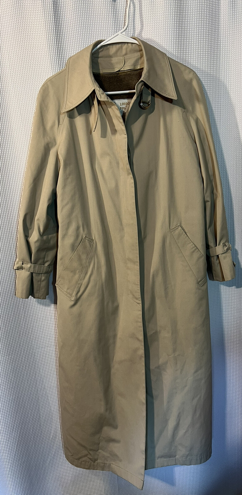 Vintage London Fog Women’s Trench Coat Maincoat 14R Zip Liner Faux Fur Beige O3