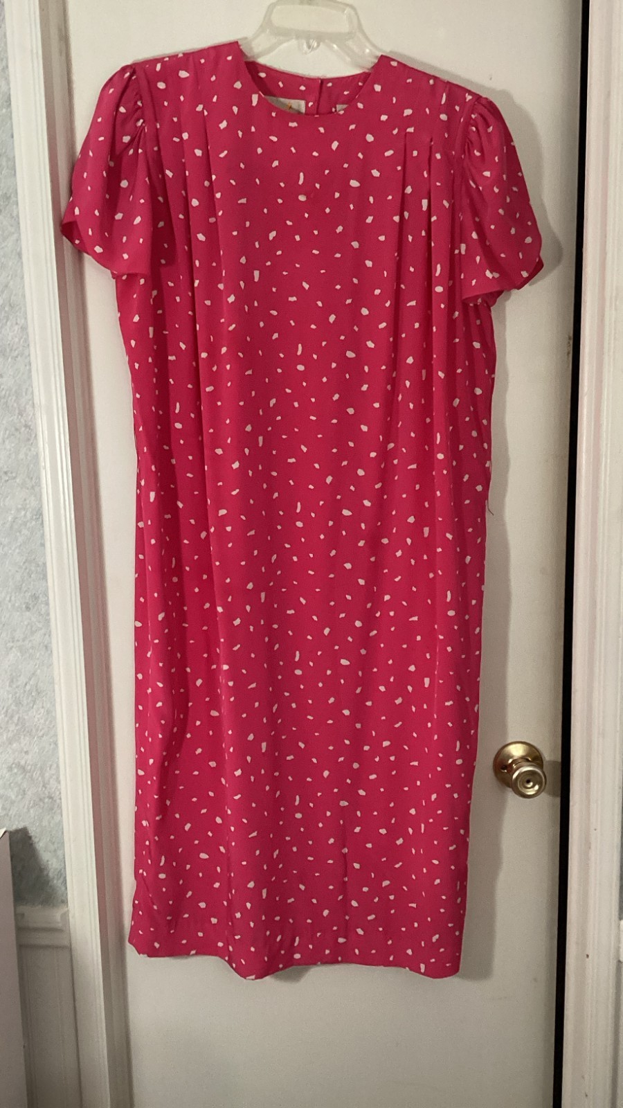 Vintage 1980s Liz Claiborne Pink Polka Dot Midi Dress Short Sleeve Retro
