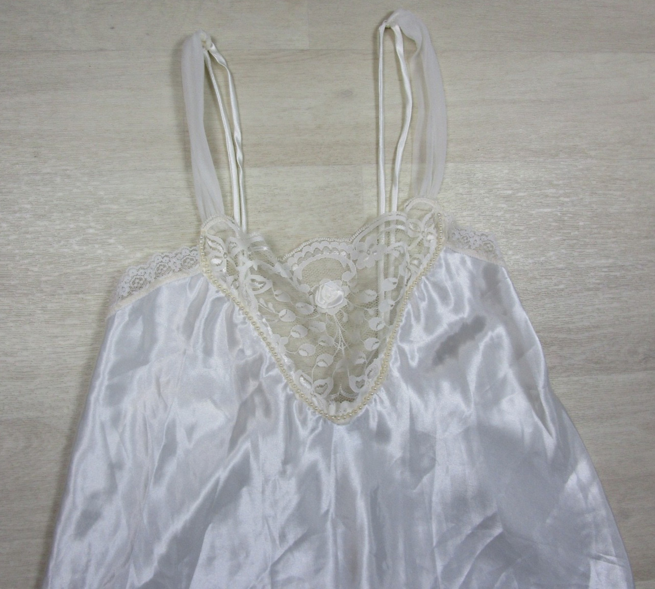 Vintage 80s Appel Liquid Satin Nightgown (M) White Bridal Honeymoon Lingerie