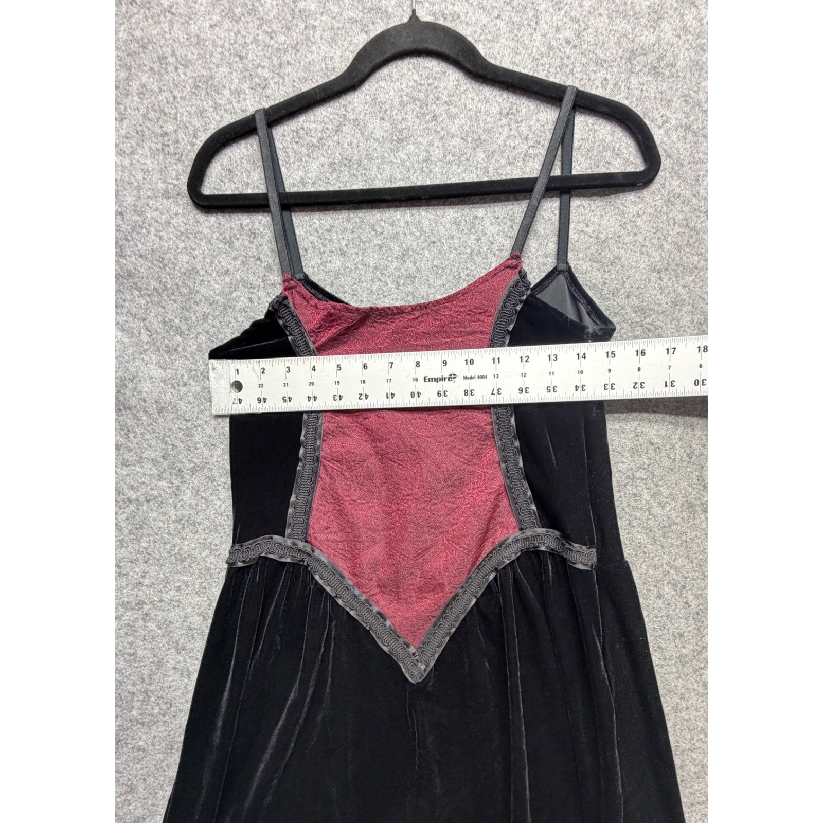 Vintage Cykxtees NYC Black Velvet Burgundy Medieval Goth Mini Dress Medium USA