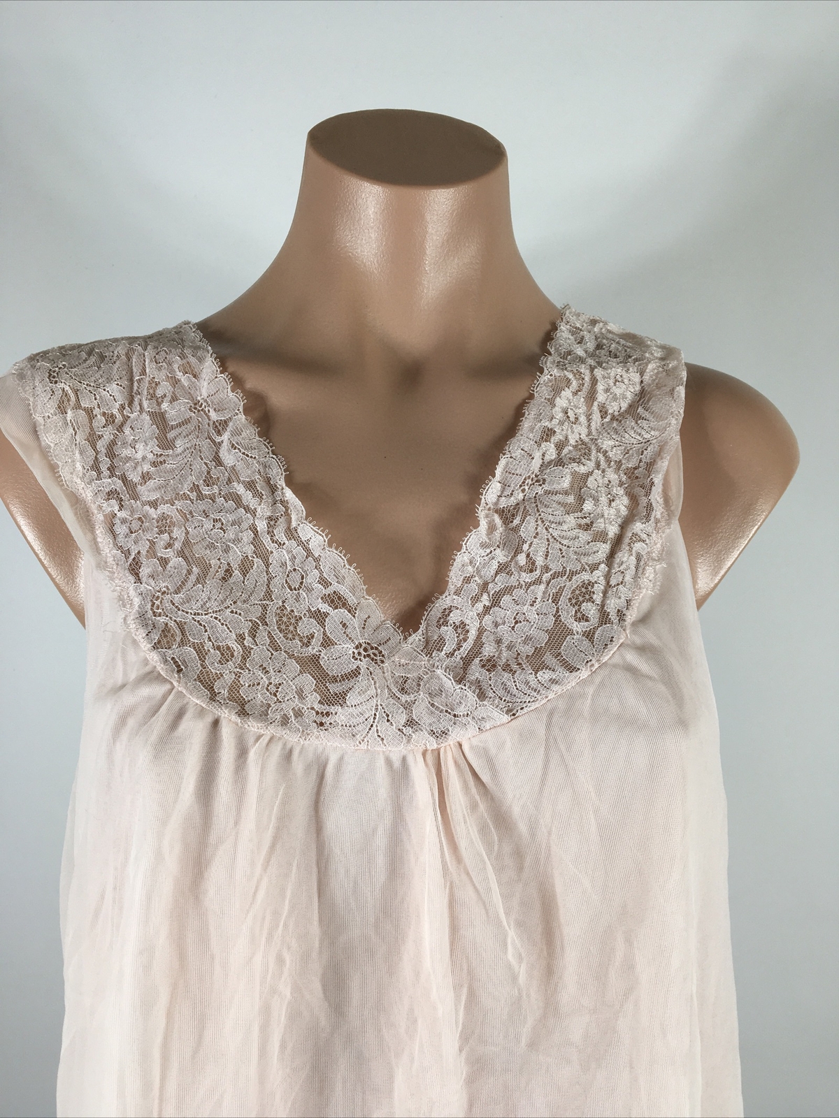 VTG 70s USA Mistee Bright Pink Double Chiffon Mini Slip Dress Nightgown Womens M