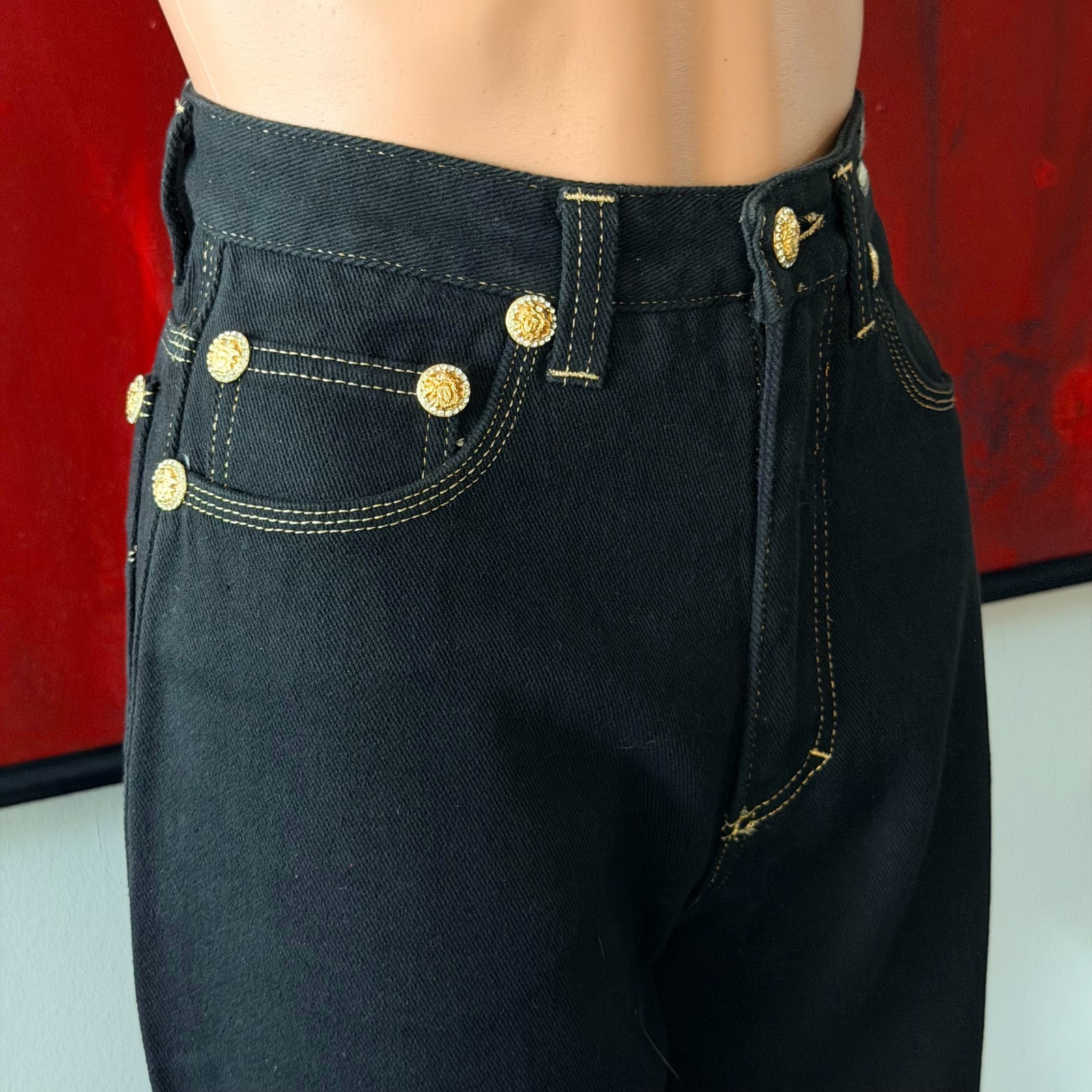 VERSACE JEANS COUTURE jeans w/ gold stitching & button with crystals size 30