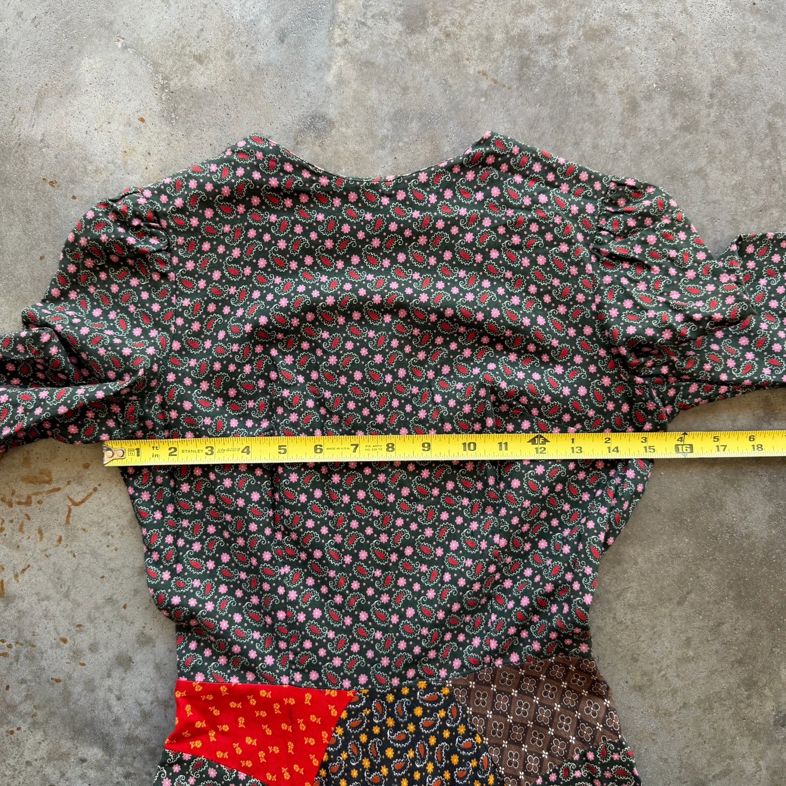 Vintage 70s Paisley Patchwork Dress Size 7 (XS) Long Sleeve Hippie Boho Festival