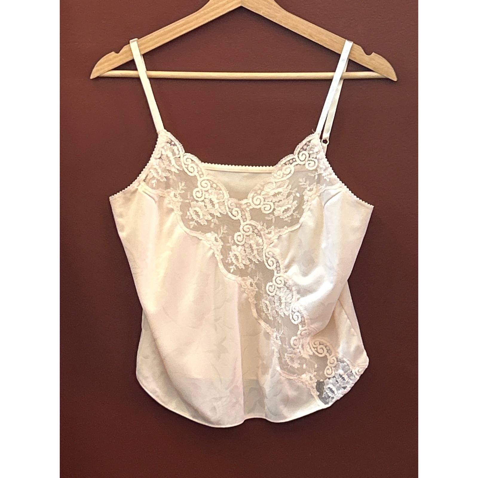 90s JCPenney Camisole Coquette Balletcore Regencycore Cream Lace Satin Top SM