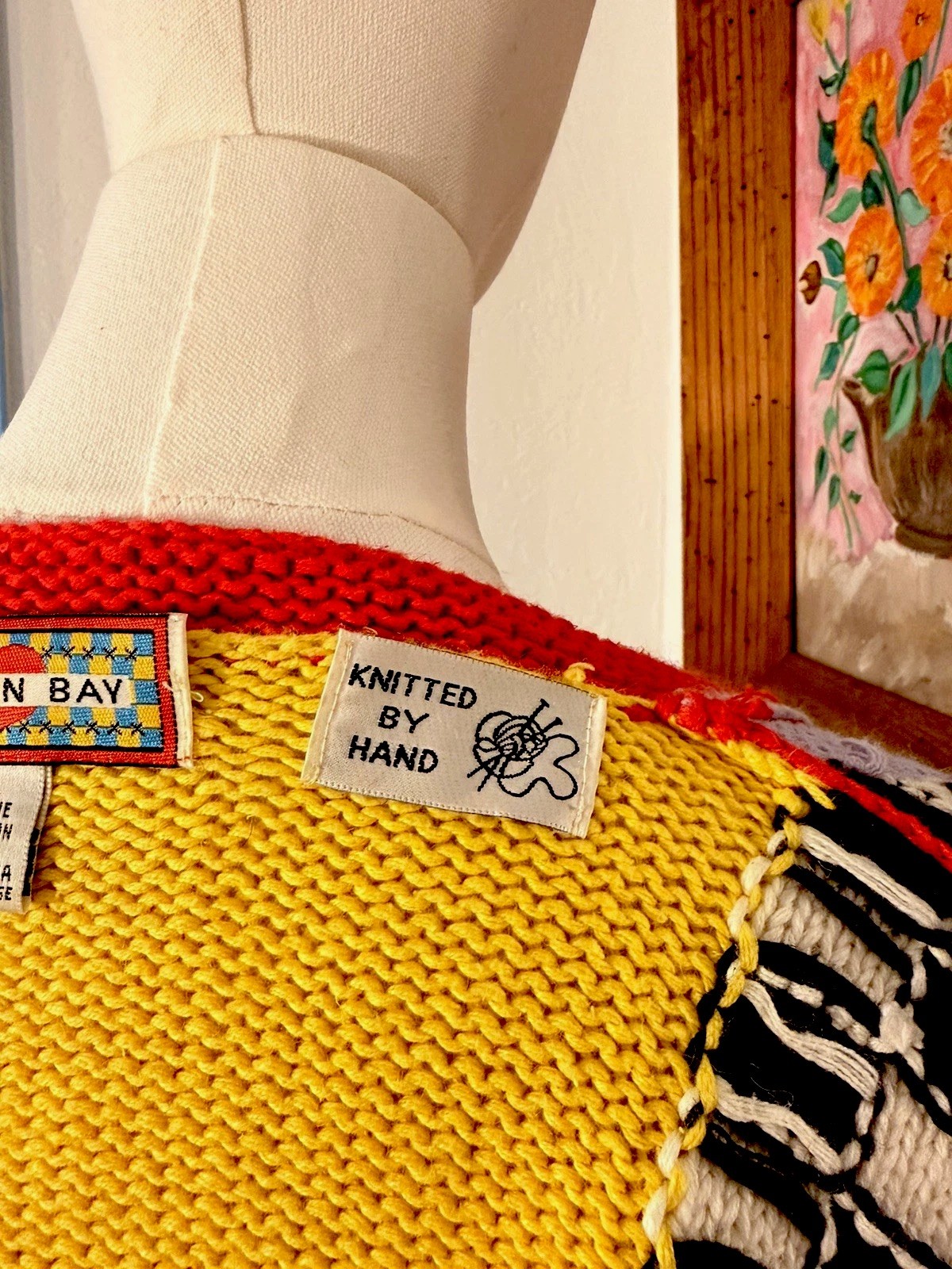 Vintage Cardigan Bay Knitted by Hand Cats Multicolored Size M Women’s